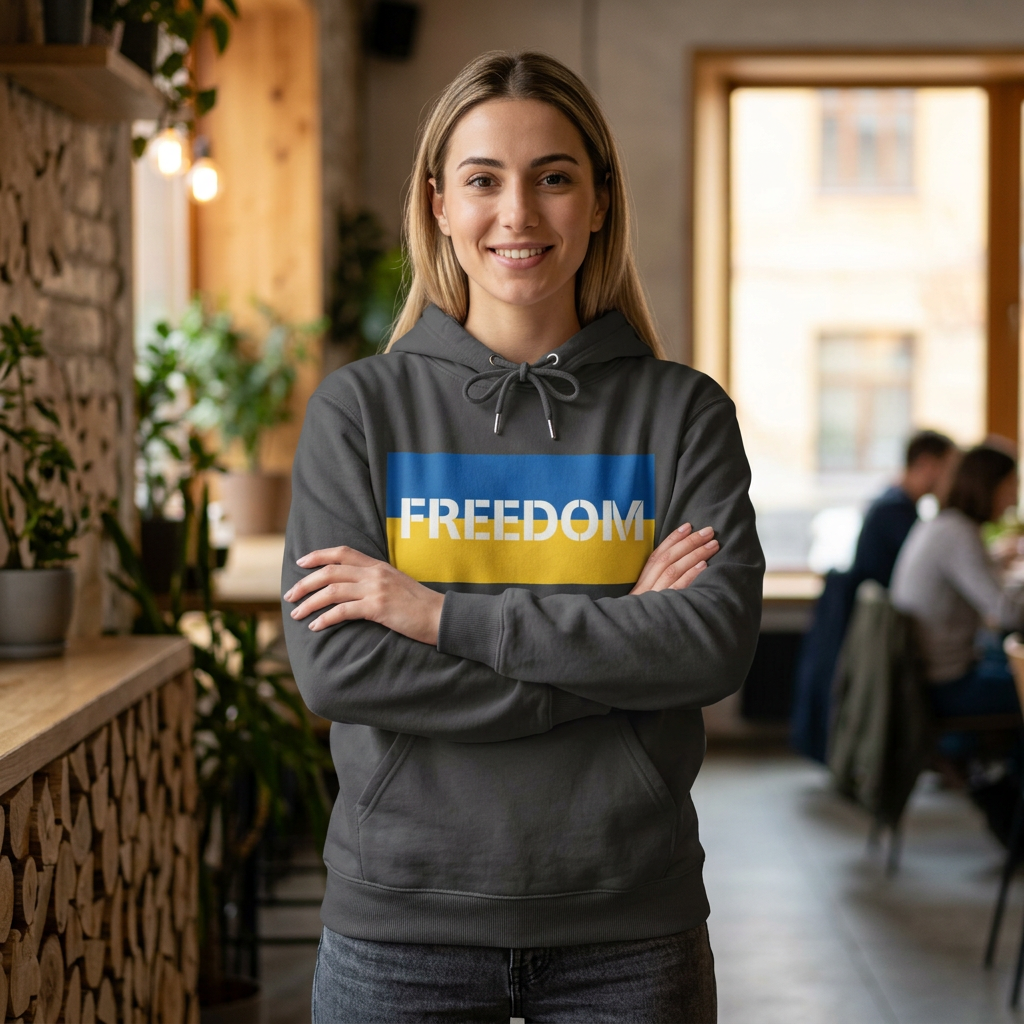 Ukrainian heritage clothing — blue and yellow Freedom hoodie