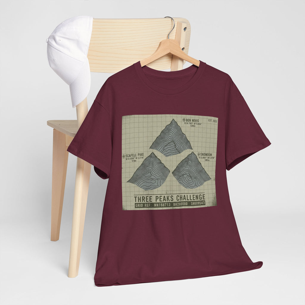 Three Peaks Challenge Graphic T-Shirt — Retro UK Mountain Summit Tee