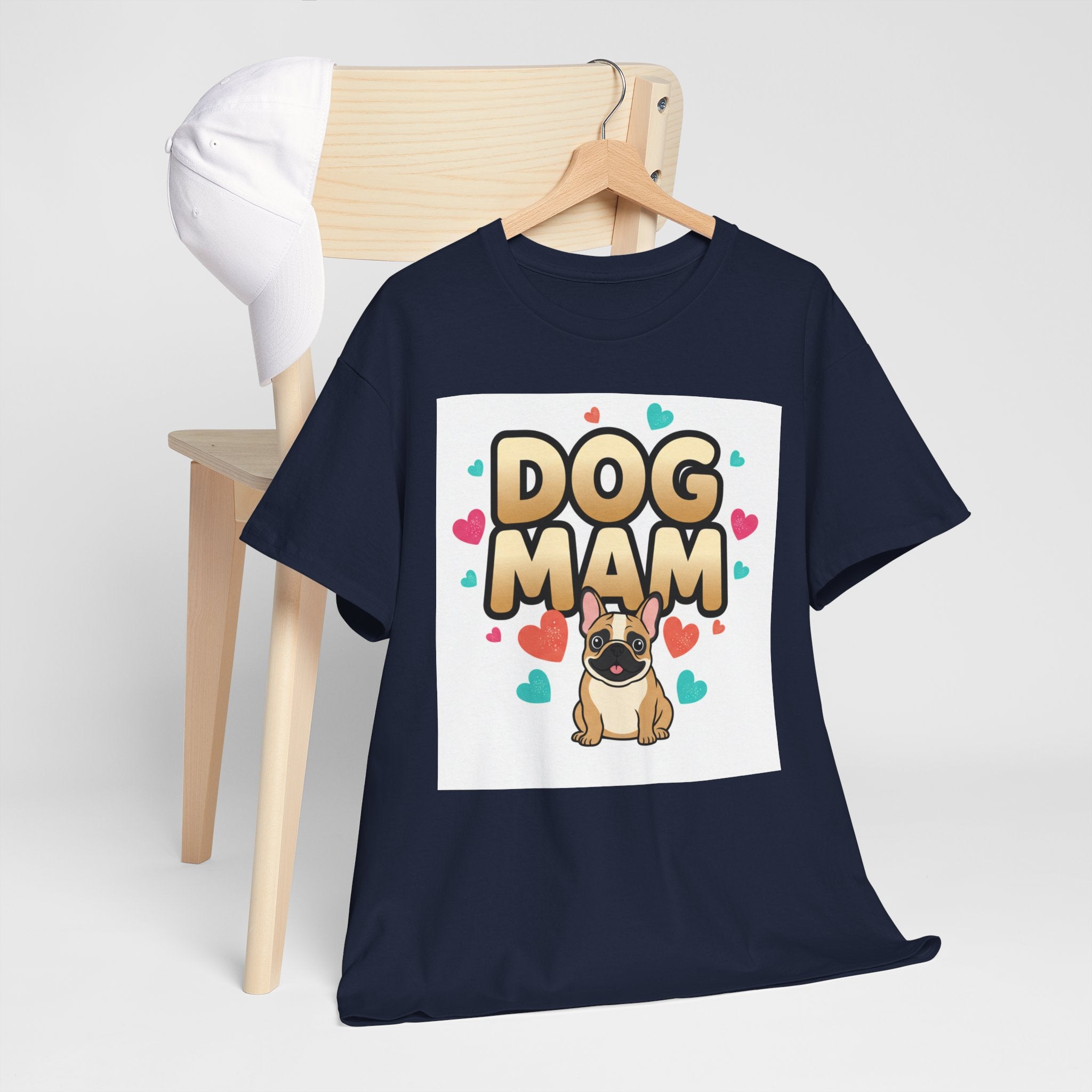Dog Mom T-Shirt — Cute Pug Design with Hearts, Perfect Gift for Dog Lovers