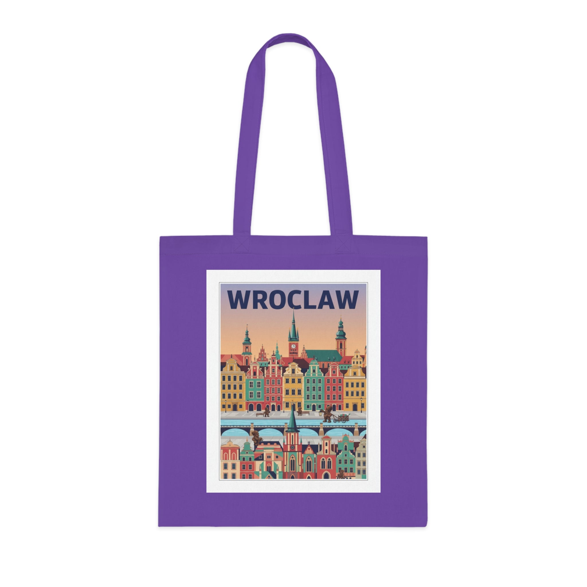 Wroclaw Cityscape Cotton Tote — Retro Polish Travel Market Bag