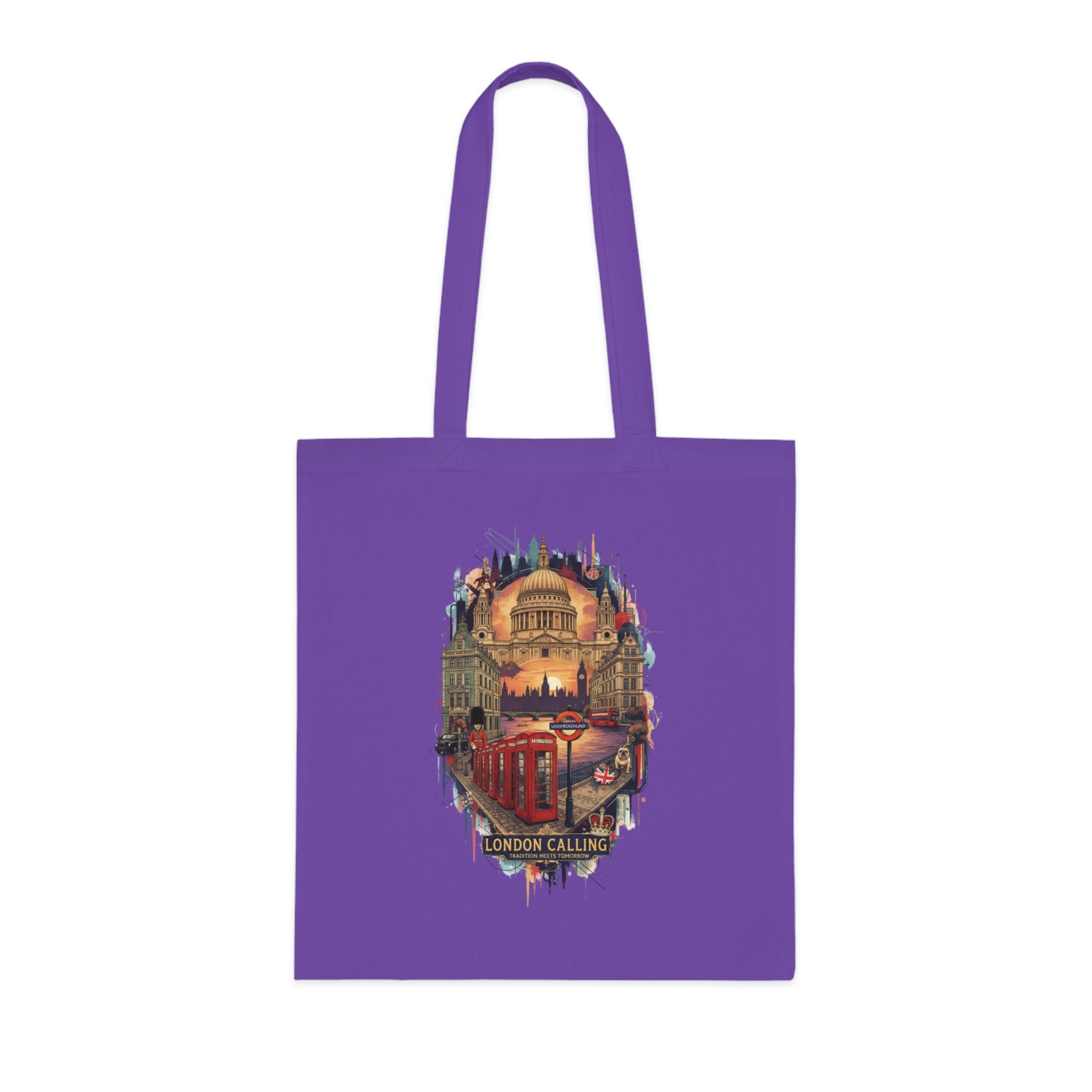 London Calling Cotton Tote Bag — Vintage London Skyline Print, Travel Souvenir Tote