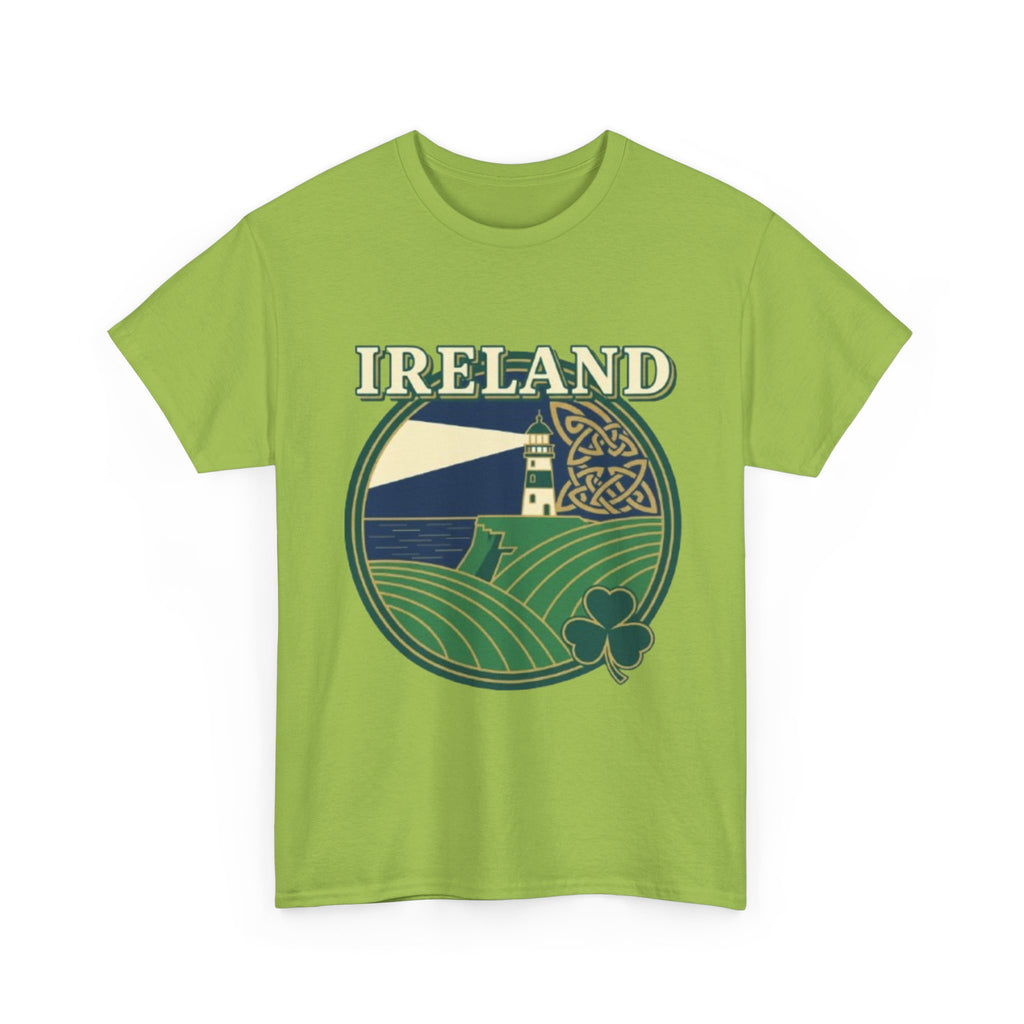 Ireland Scenic Tee — Celtic Lighthouse & Shamrock Graphic T-Shirt