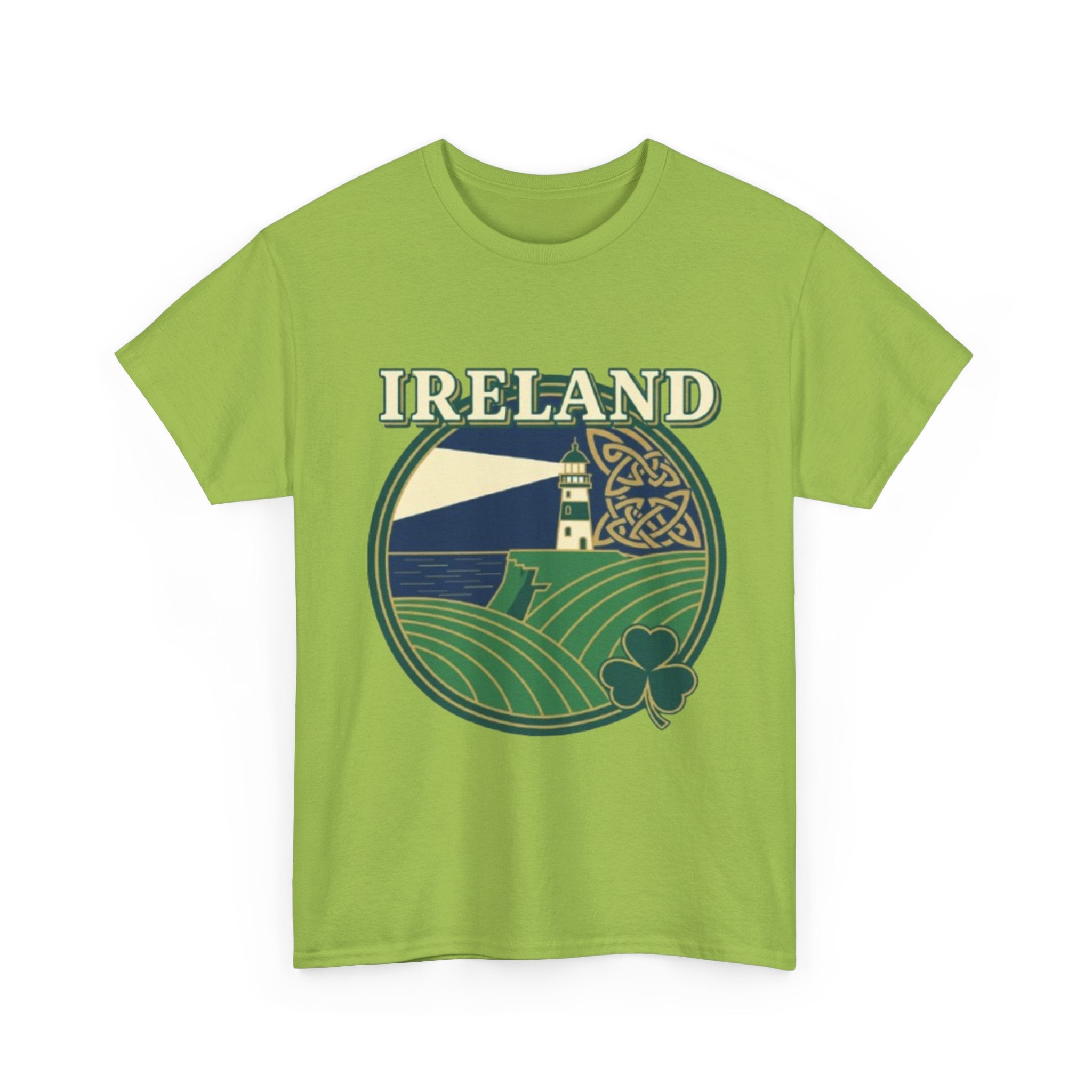 Ireland Scenic Tee — Celtic Lighthouse & Shamrock Graphic T-Shirt