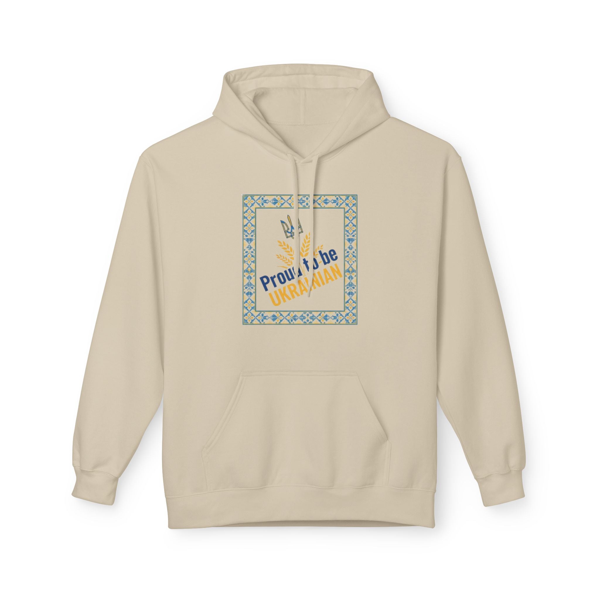 Proud to Be Ukrainian Hoodie — Blue & Yellow Trident Graphic