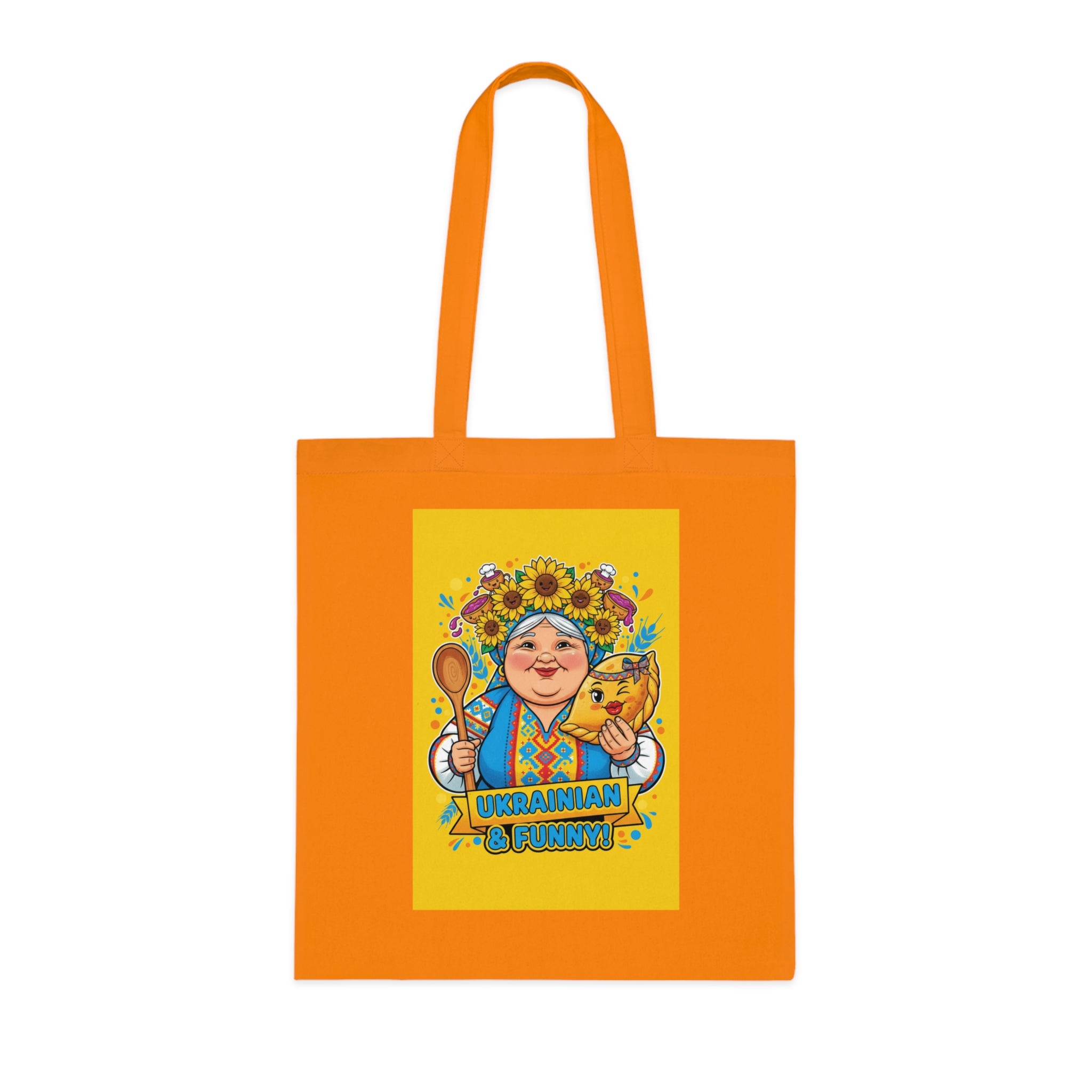 Ukrainian Grandma Illustration Cotton Tote — Folk Art Market Bag