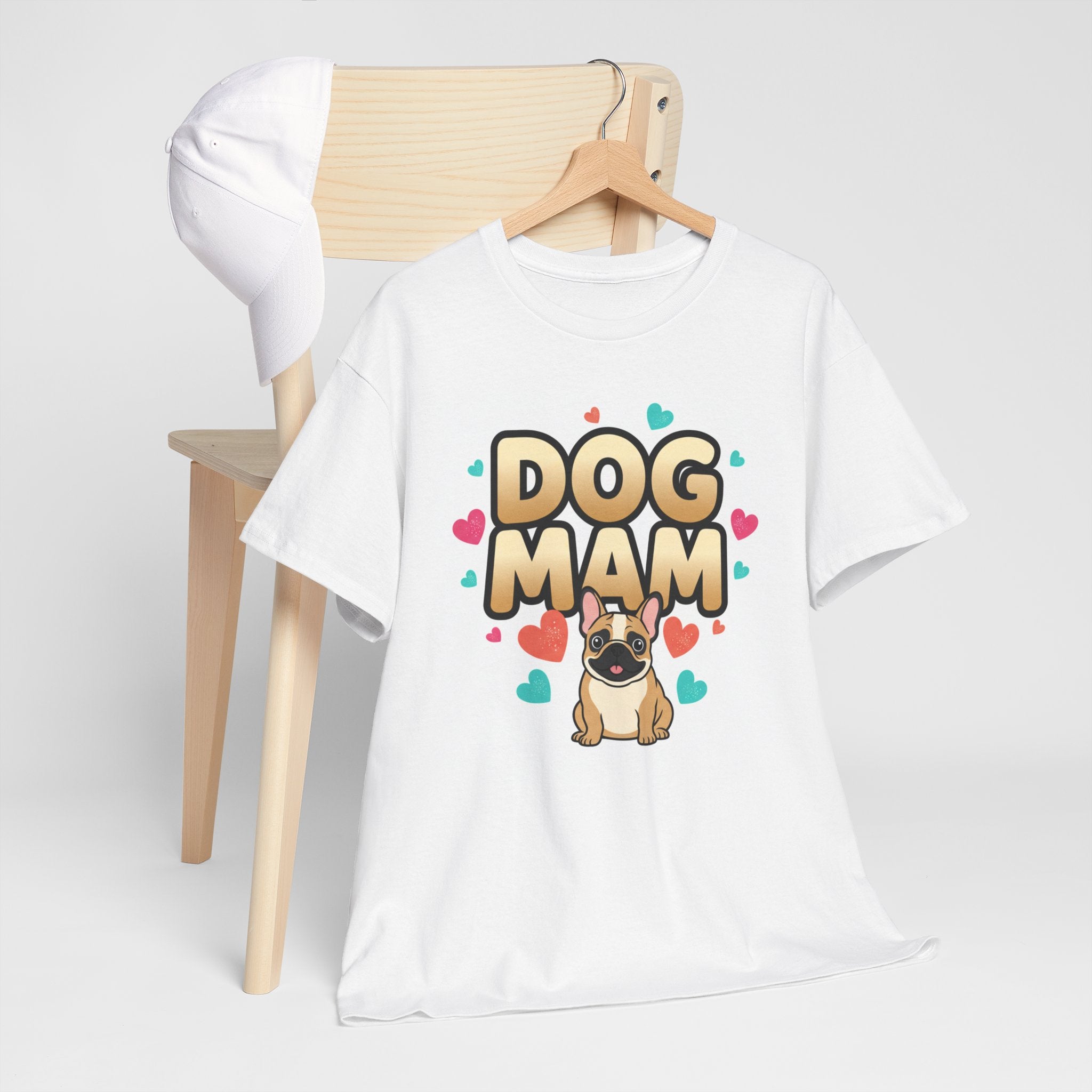 Dog Mom T-Shirt — Cute Pug Design with Hearts, Perfect Gift for Dog Lovers