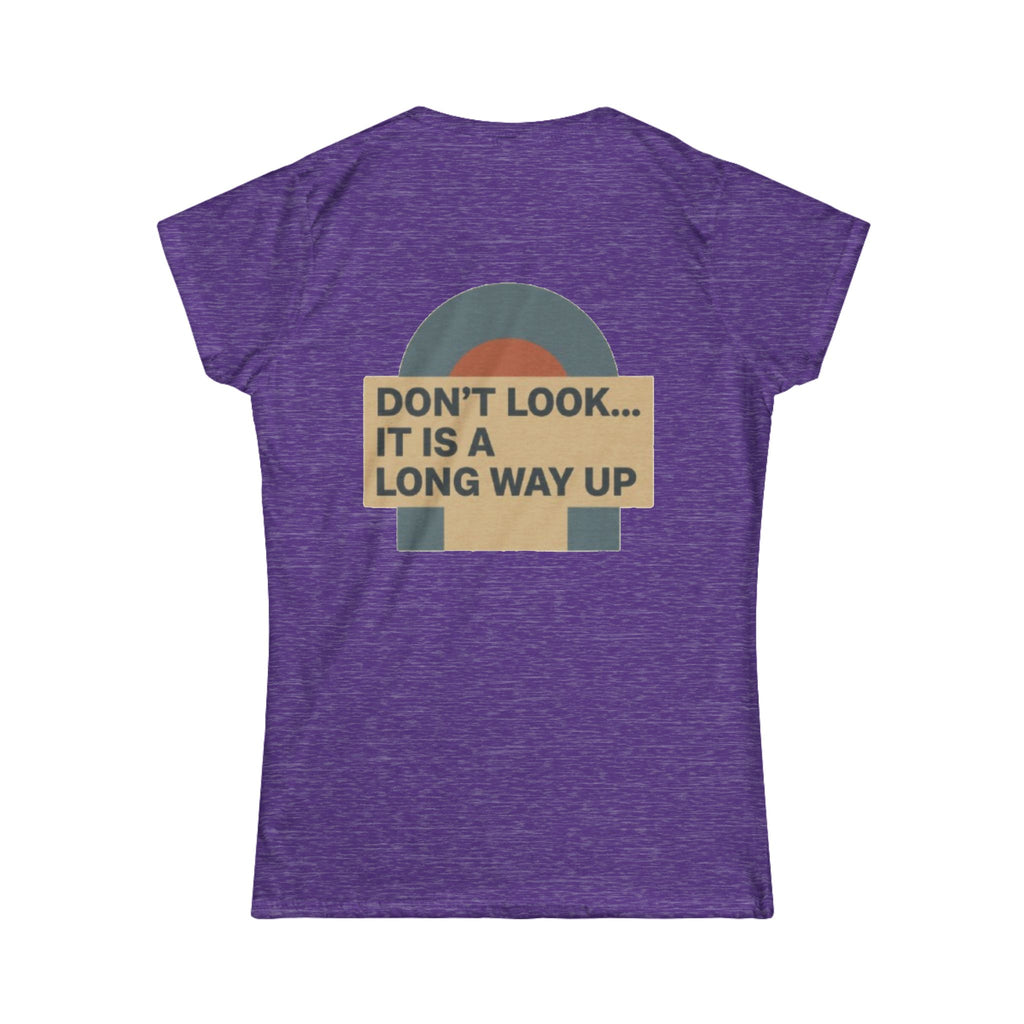 Gallus Women's Tee — Vintage Sunset "Don't Look... It Is a Long Way Up" Motivational Shirt