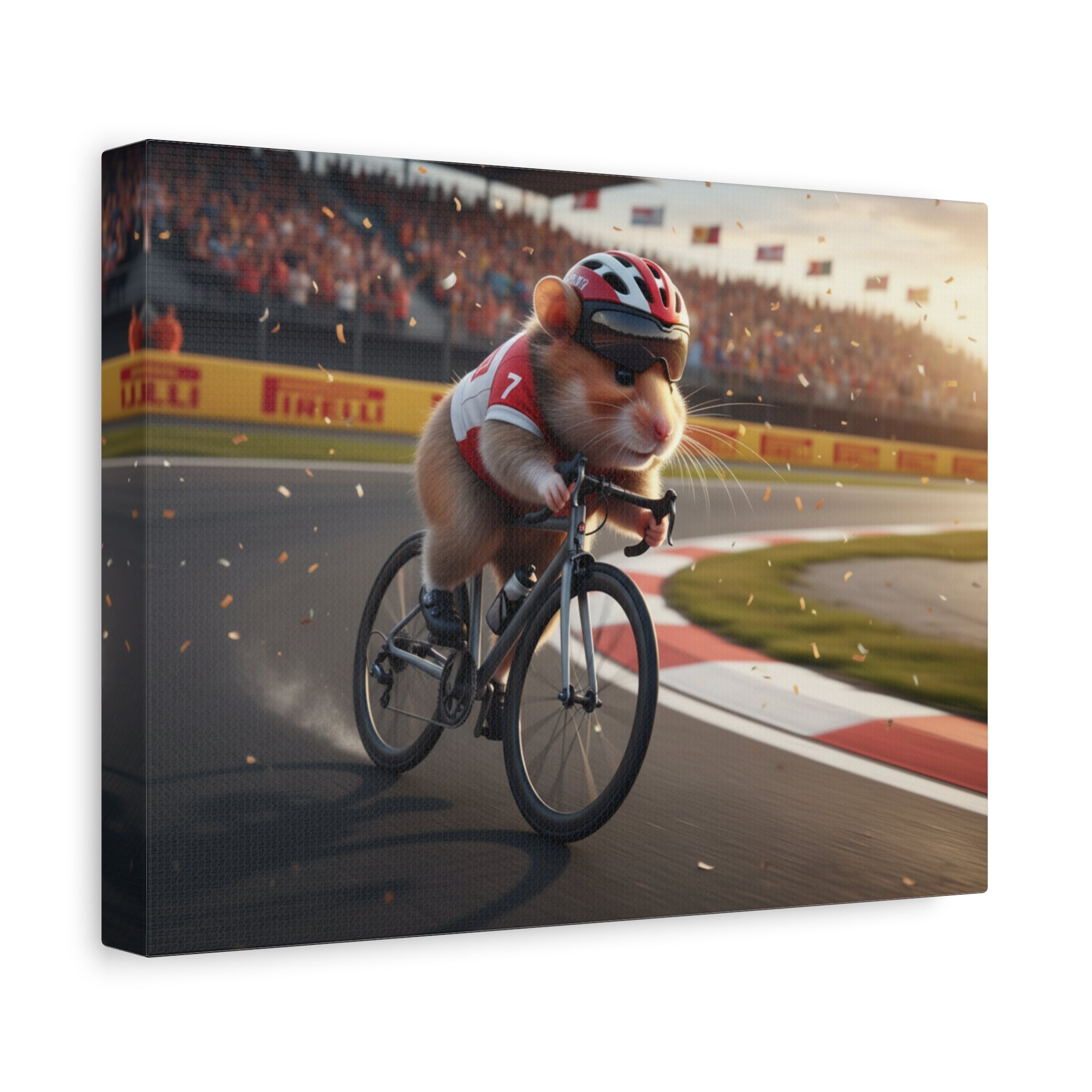 Cycling Hamster Canvas Art — Racing Hamster on Bike Matte Stretched Wall Art