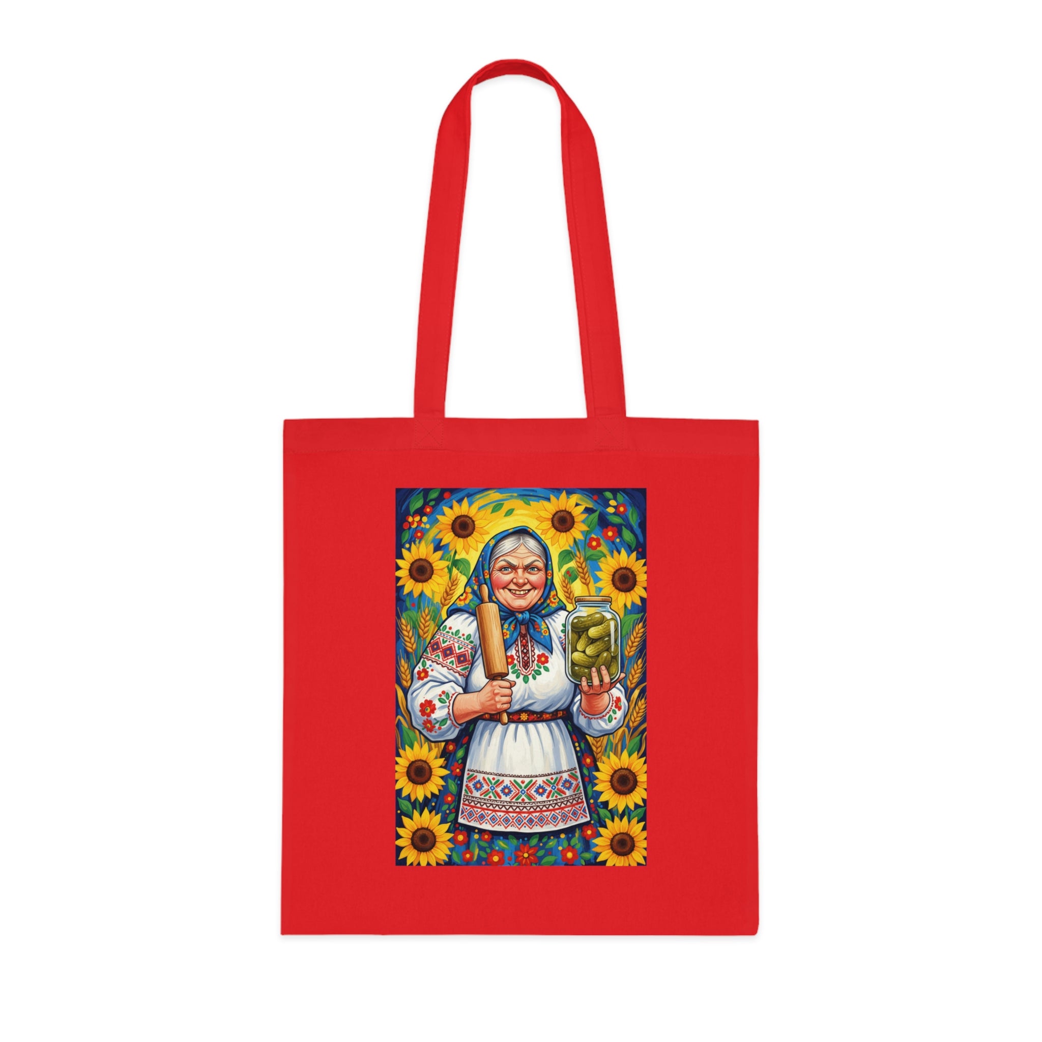 Sunflower Baba Tote - Ukrainian Folk Art Cotton Tote Bag