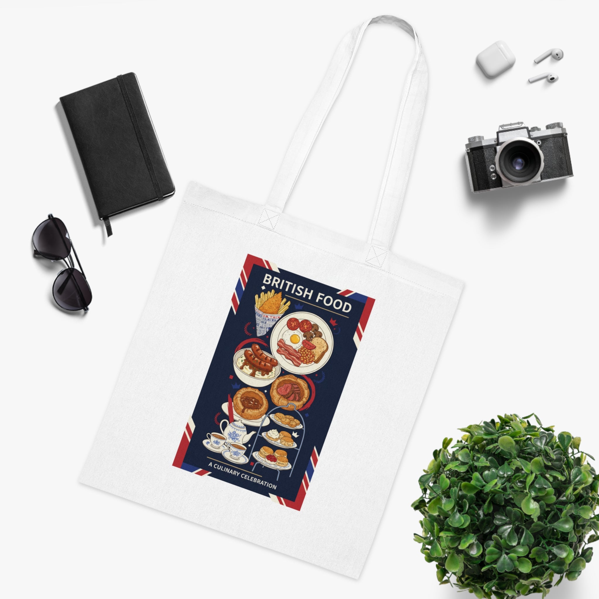 British Food Cotton Tote — Illustrated UK Cuisine Market Bag