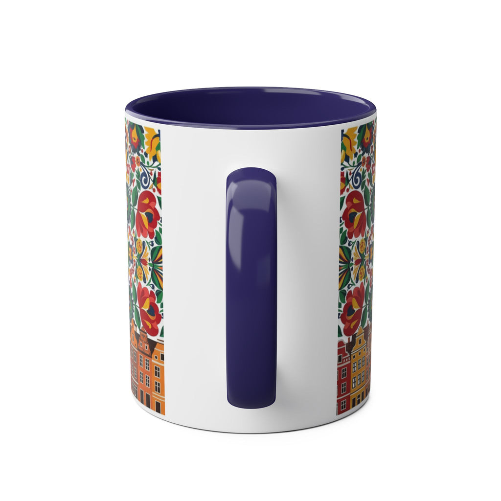 Floral Mandala Two-Tone Coffee Mug — Colorful Folk Art 11oz