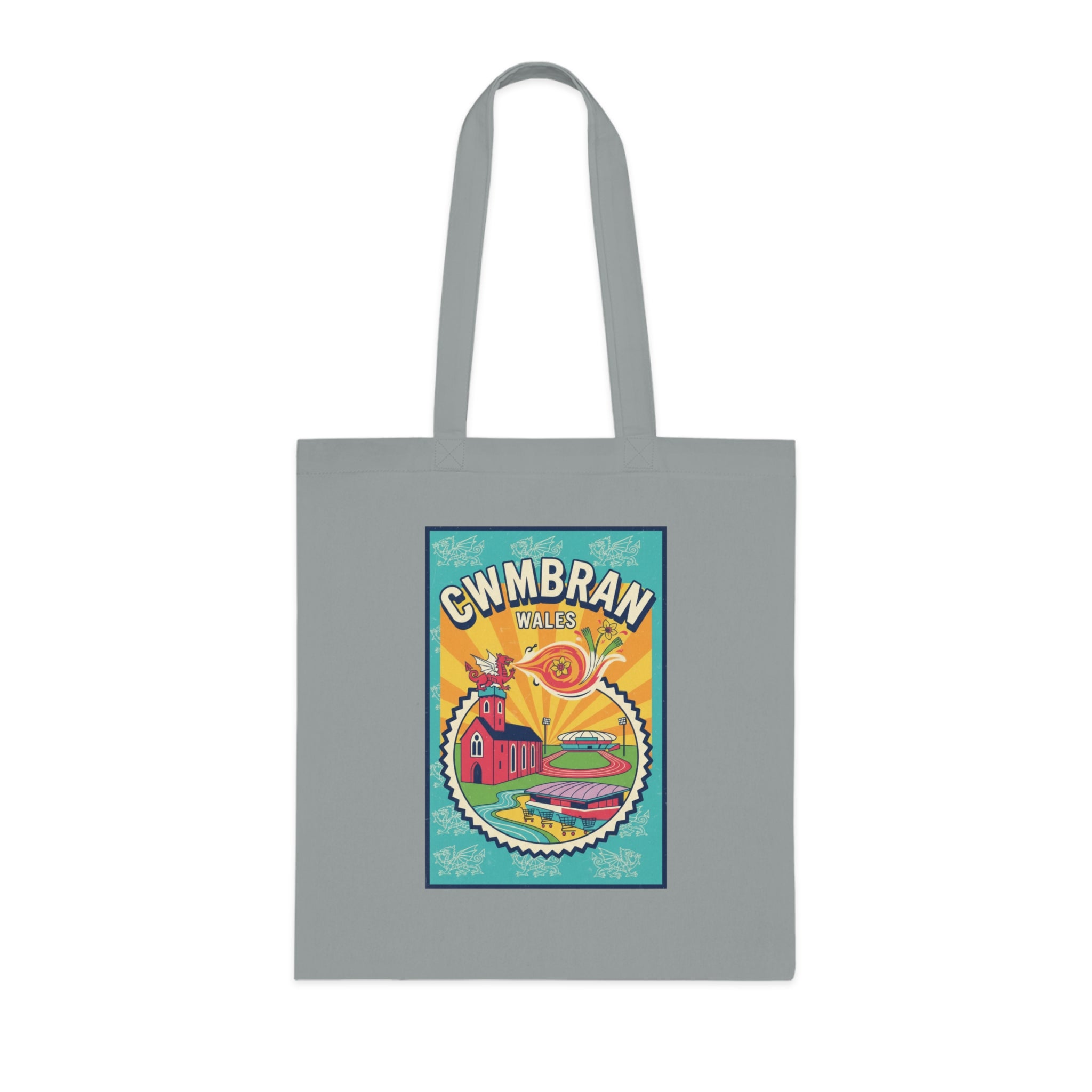 Cwmbran Wales Retro Travel Poster Cotton Tote Bag