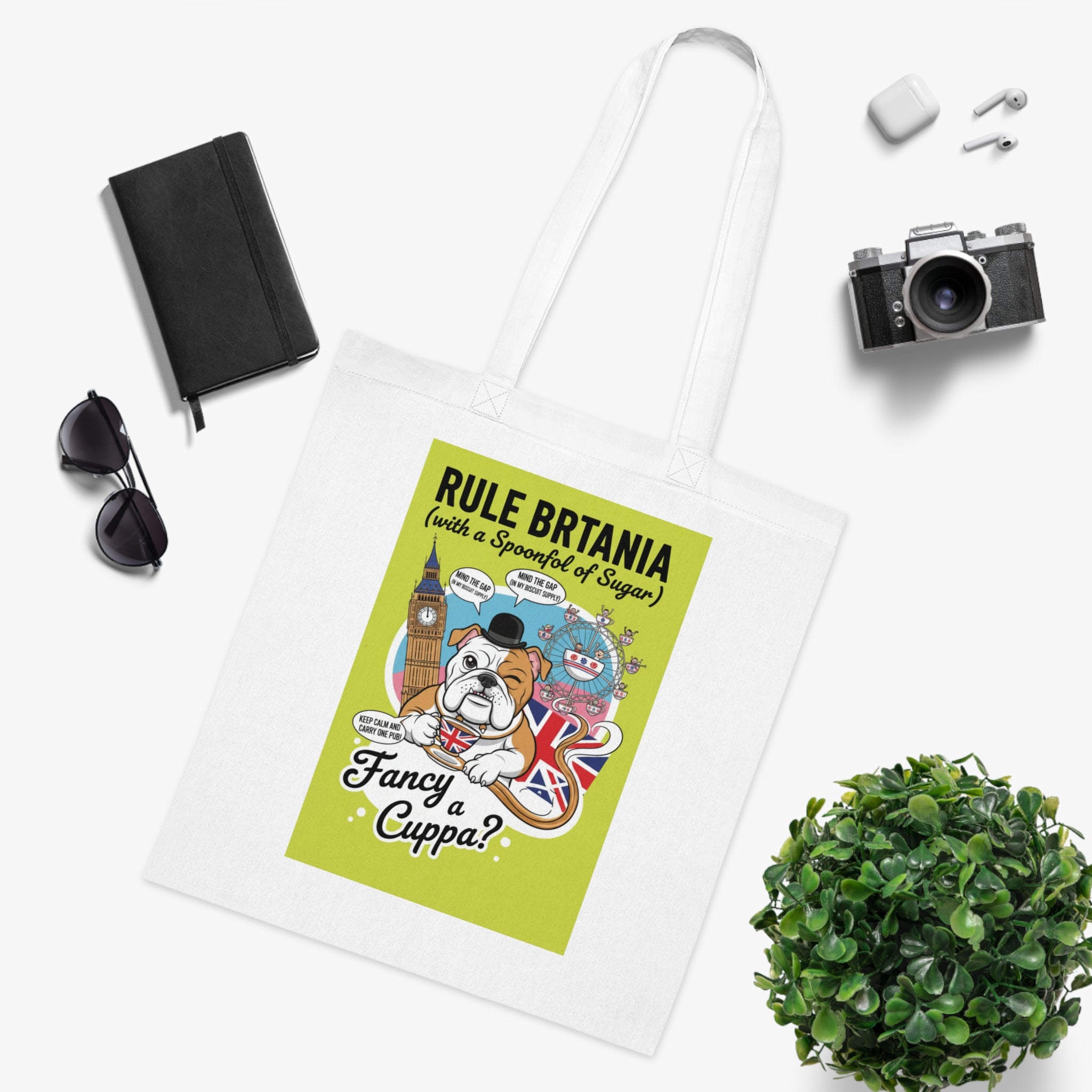 British Bulldog Tote Bag – "Fancy a Cuppa?" Cotton Grocery & Market Bag