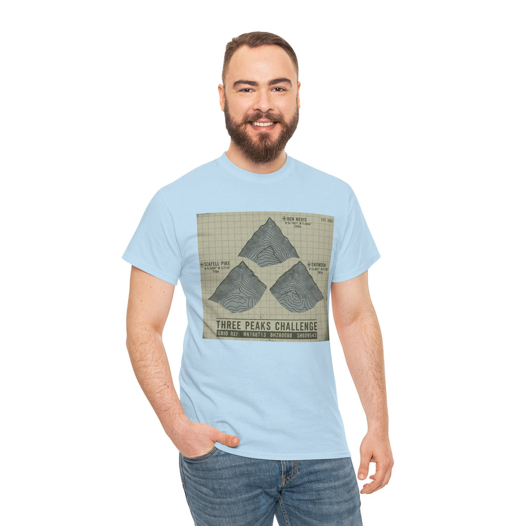 Three Peaks Challenge Graphic T-Shirt — Retro UK Mountain Summit Tee