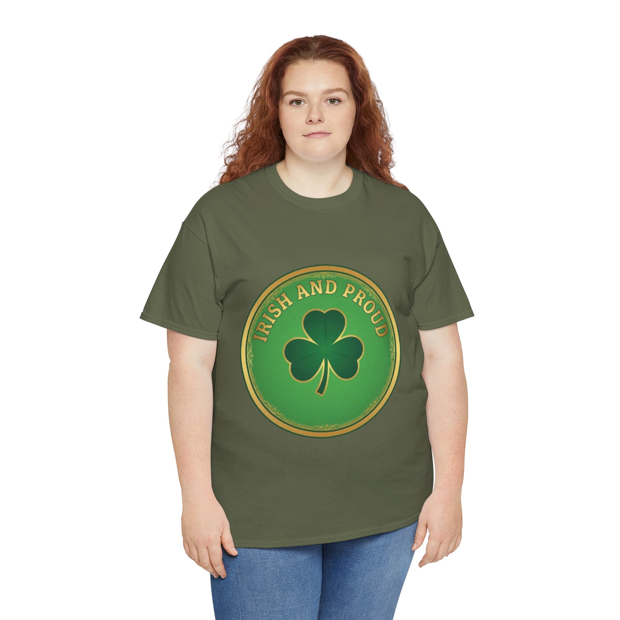 Irish and Proud T-Shirt — Green Shamrock Emblem Tee for St. Patrick's Day