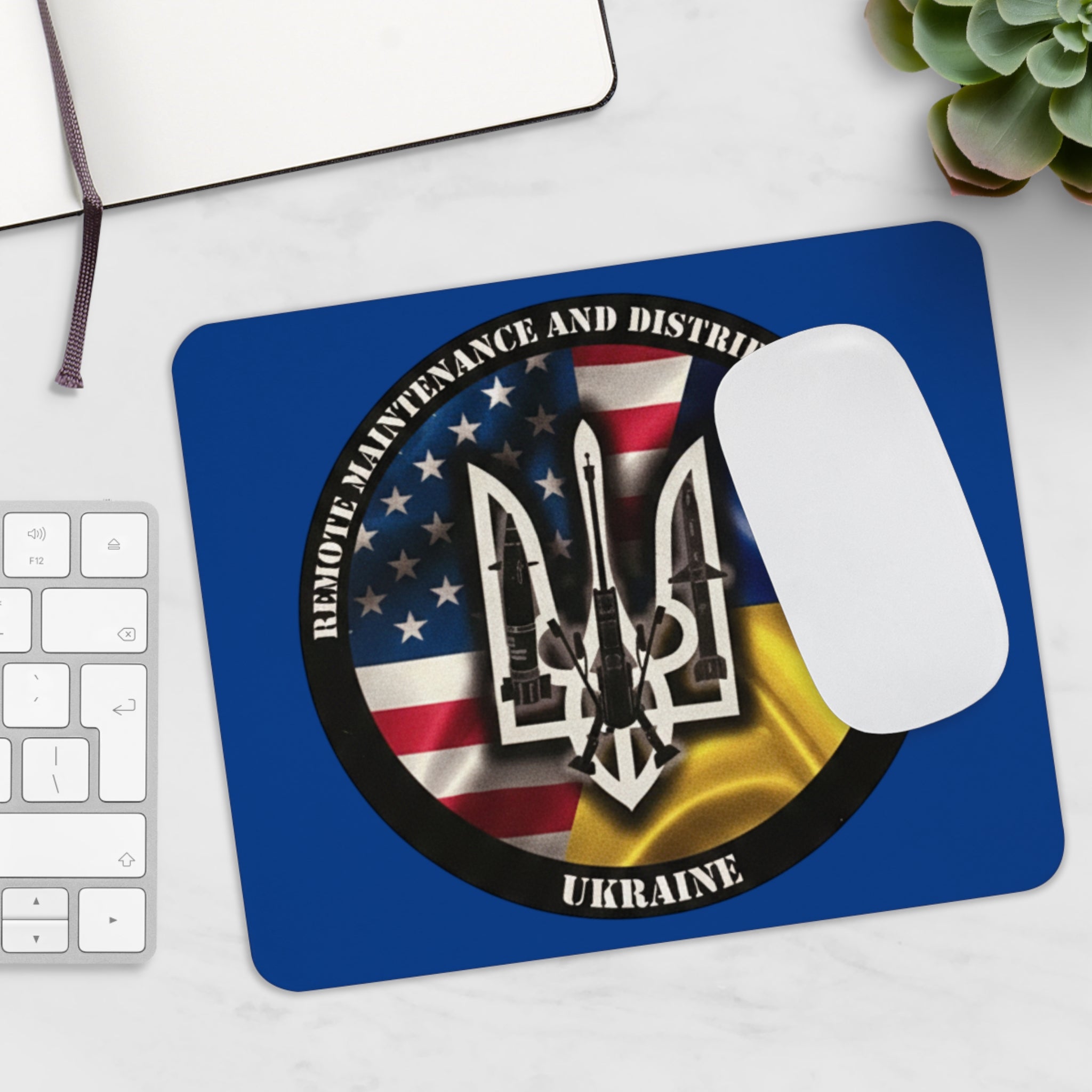 Ukraine Crest Mouse Pad — American & Ukrainian Flag Trident Desk Mat