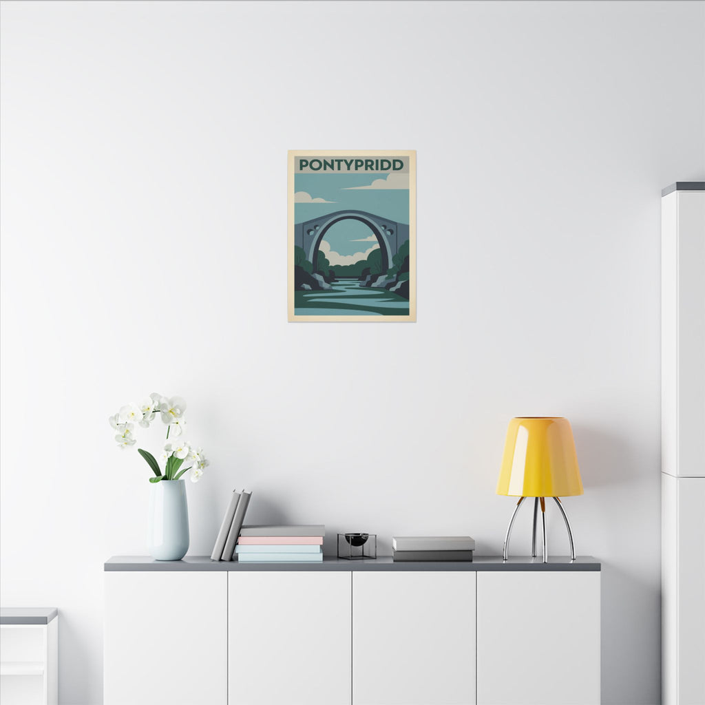 Pontypridd Bridge Matte Canvas Wall Art Vintage Travel Poster Print