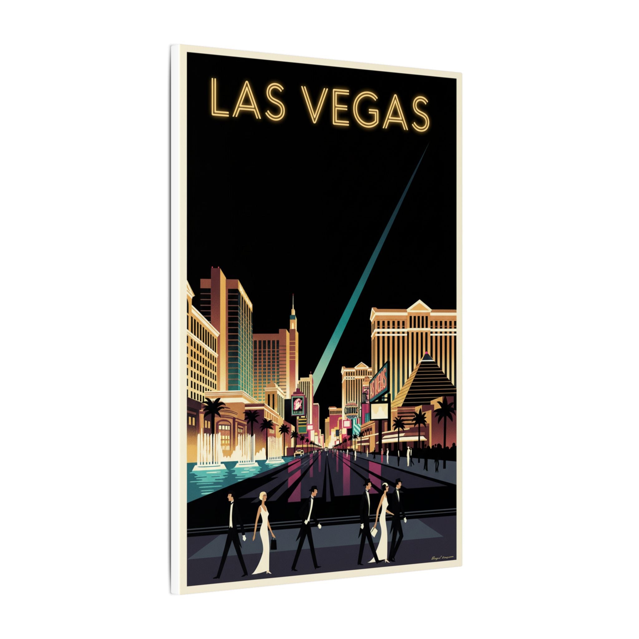 Las Vegas Retro Travel Canvas Print Vintage Night Strip Wall Art