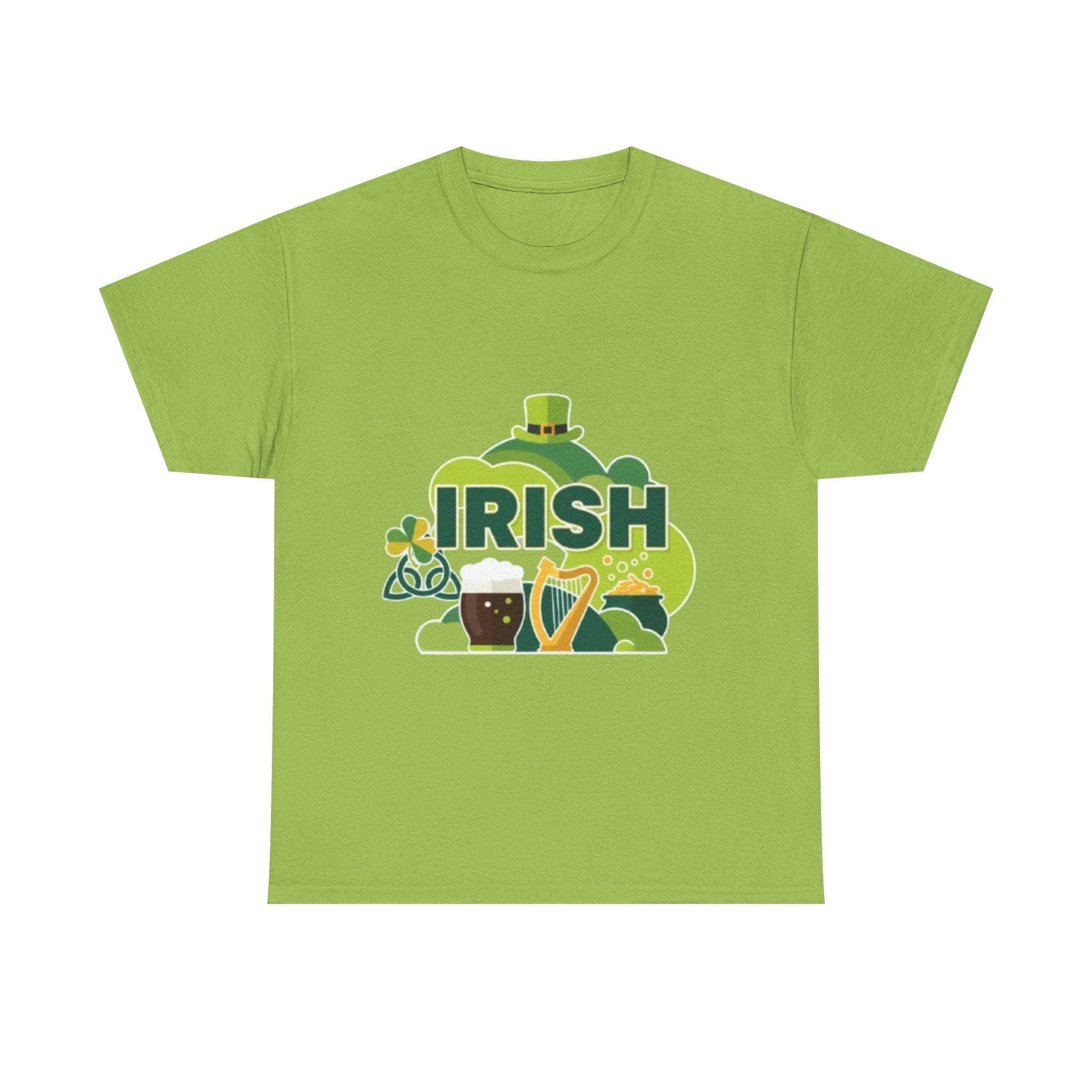 Irish St. Patrick's Day T-Shirt — Shamrock, Harp & Leprechaun Hat Design