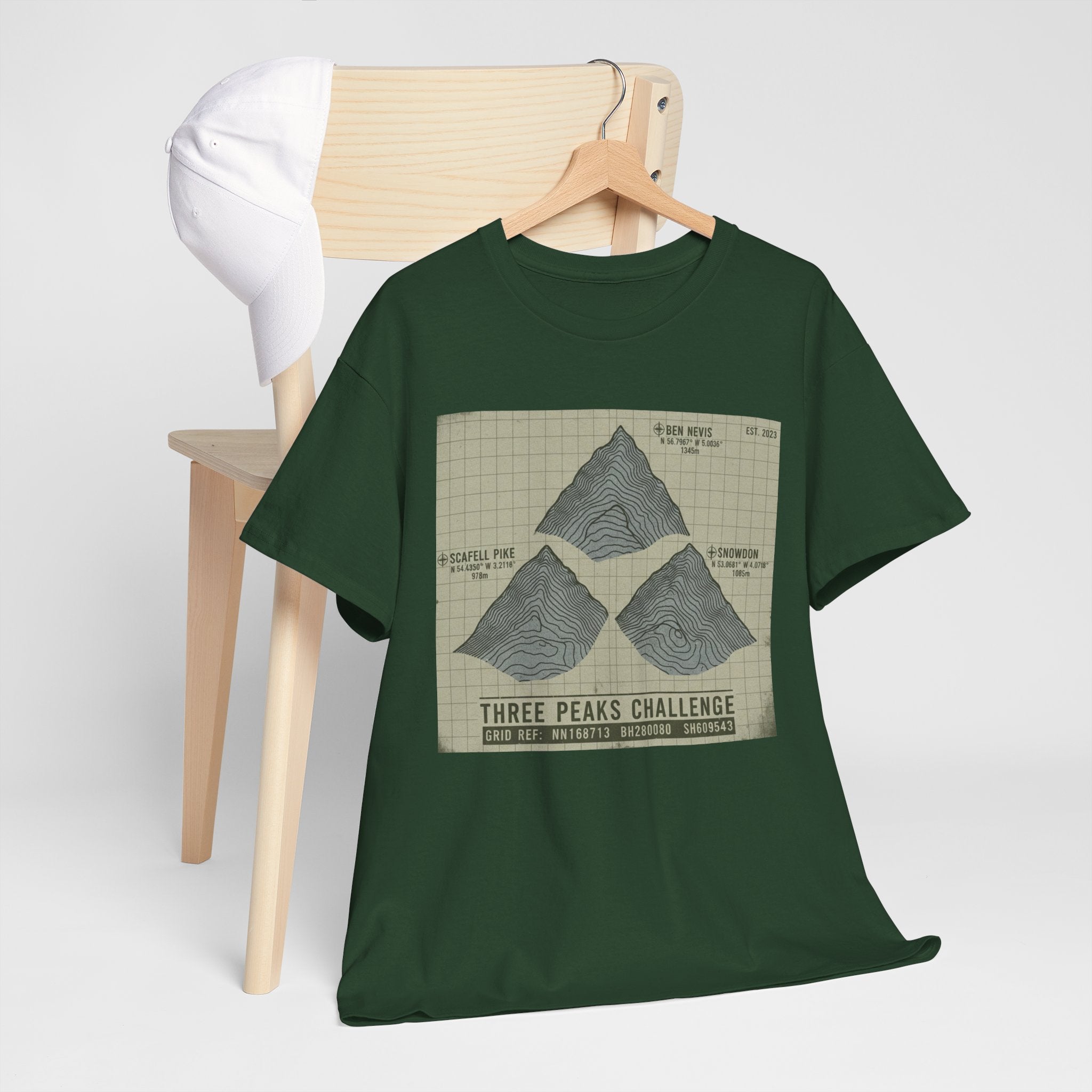 Three Peaks Challenge Graphic T-Shirt — Retro UK Mountain Summit Tee