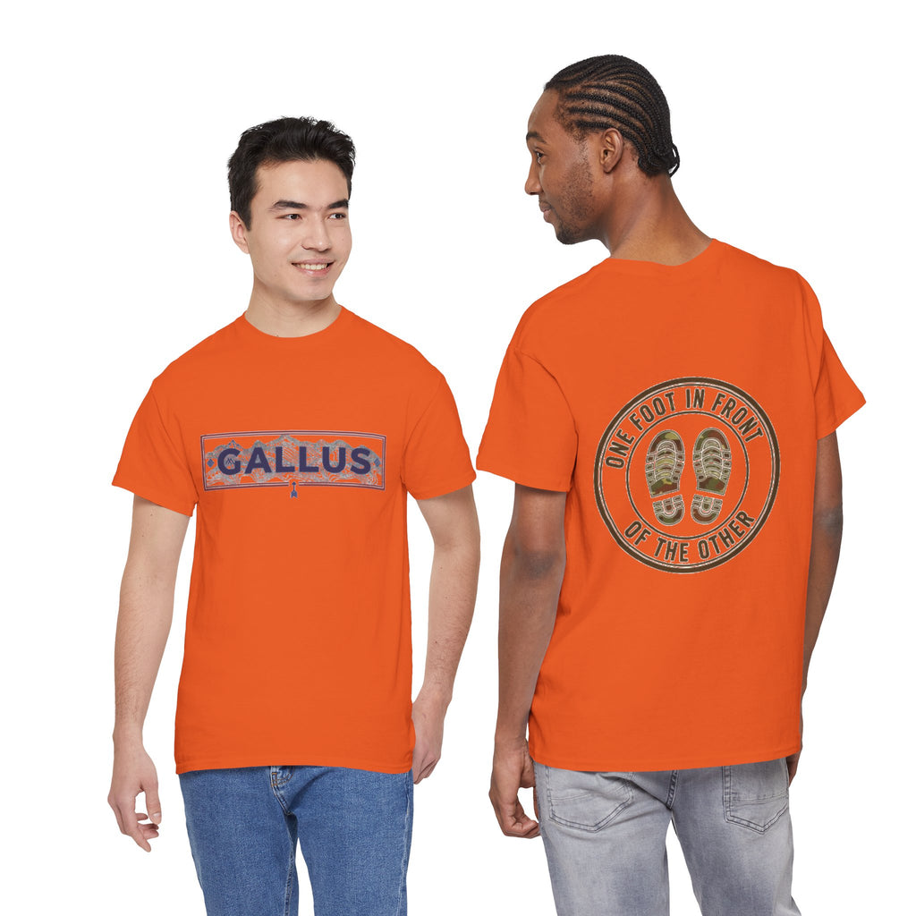 T-Shirt — Gallus Logo Front & “One Foot In Front Of The Other” Motivational Back