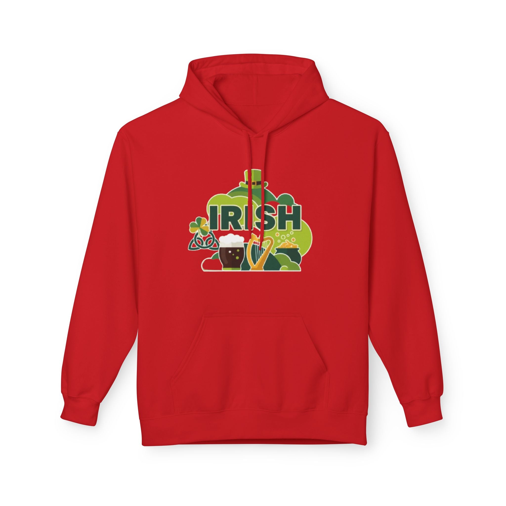Irish St. Patrick's Day Hoodie — Shamrock, Leprechaun Hat & Pint Design