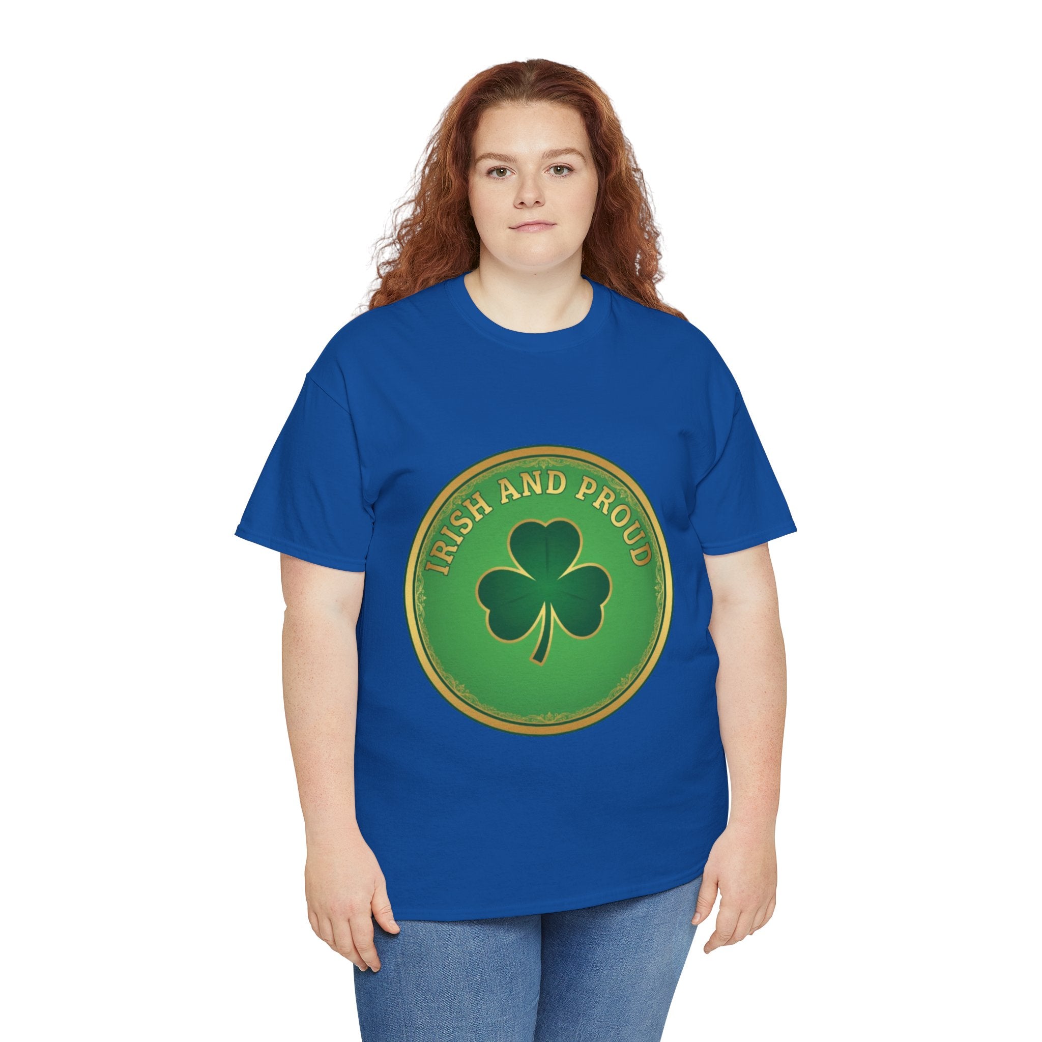 Irish and Proud T-Shirt — Green Shamrock Emblem Tee for St. Patrick's Day