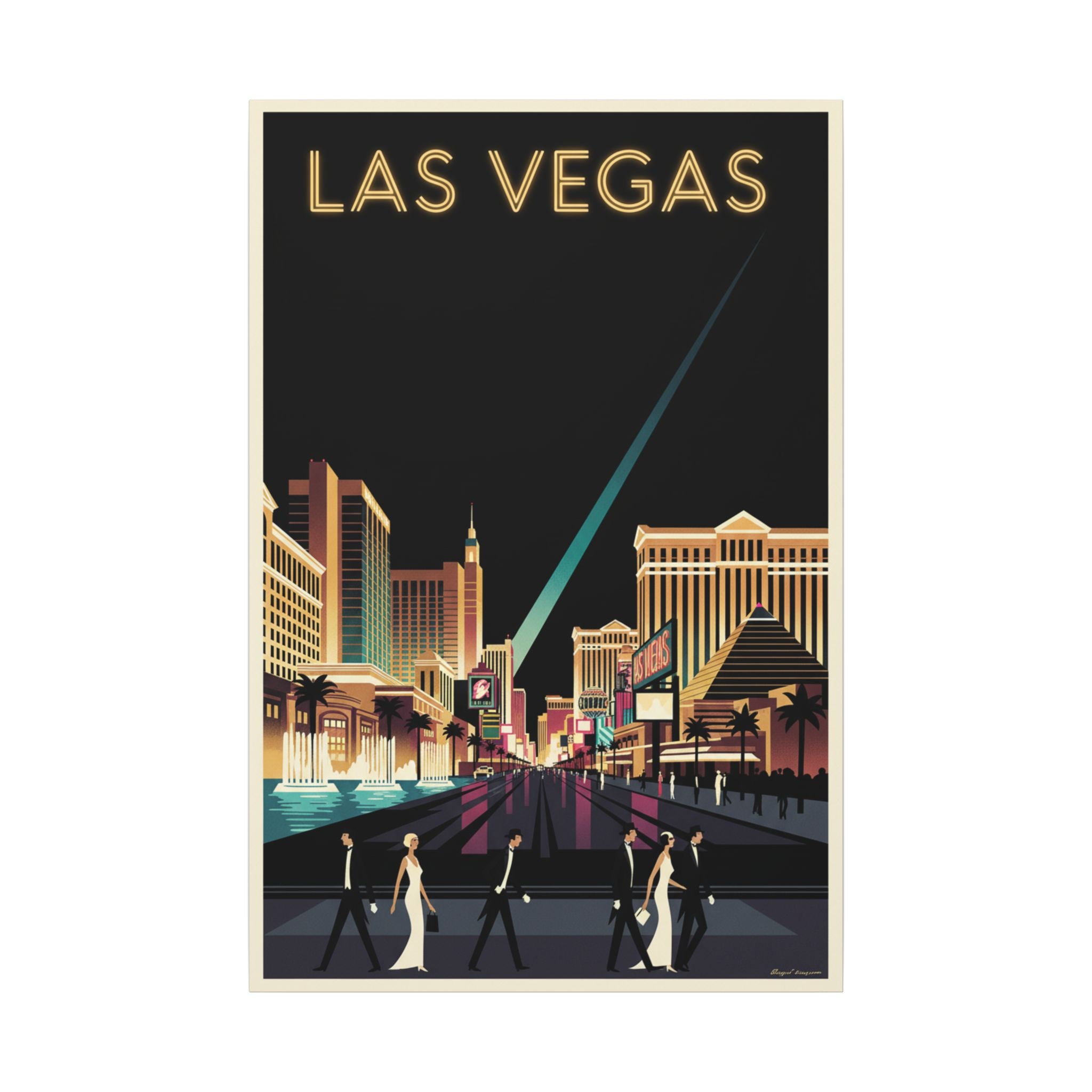 Las Vegas Retro Travel Canvas Print Vintage Night Strip Wall Art