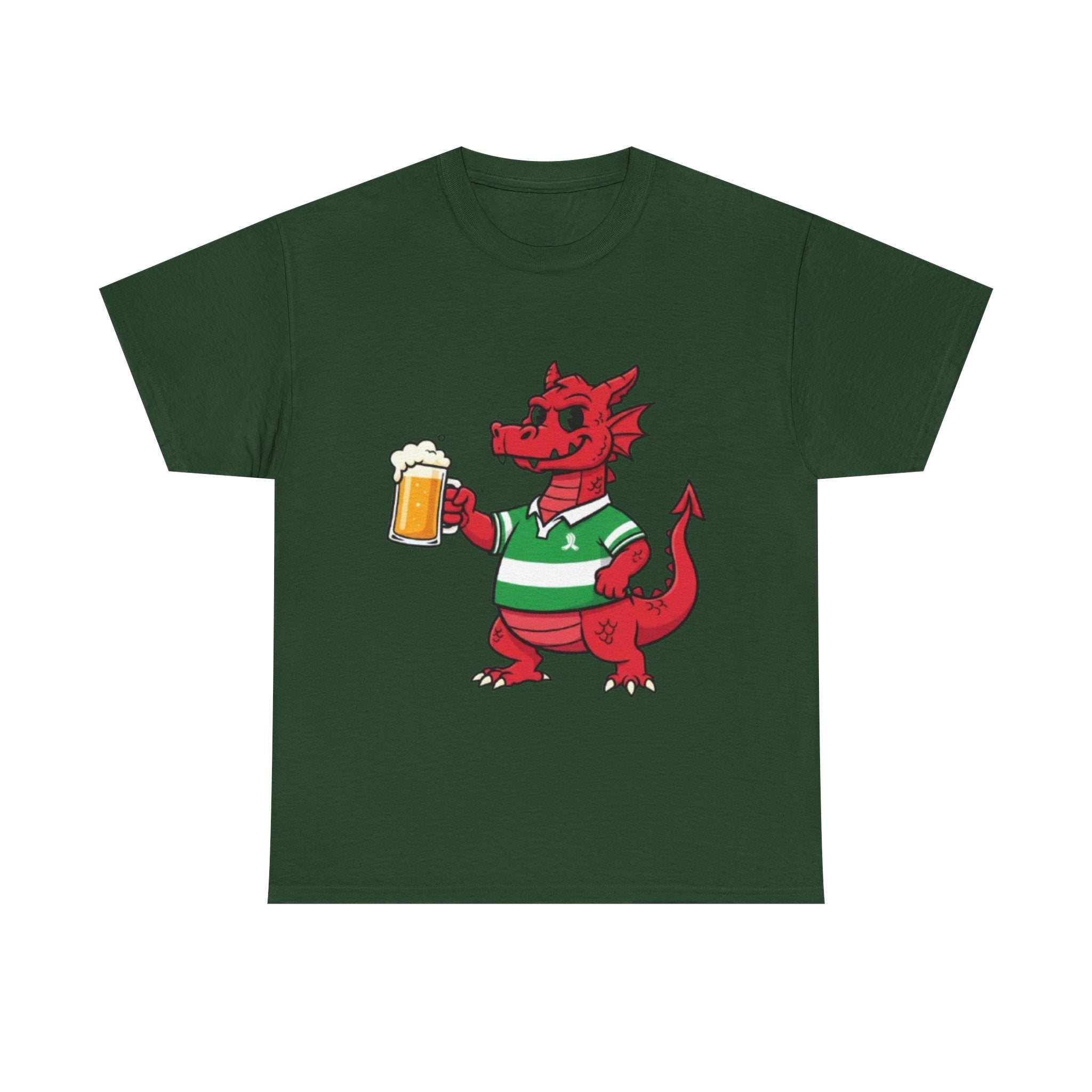Dragon Cheers T‑Shirt — Cute Red Dragon Holding Beer Graphic Tee