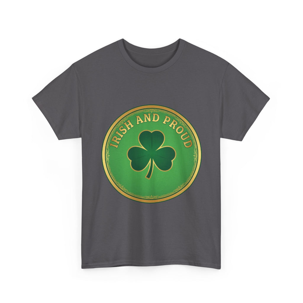 Irish and Proud T-Shirt — Green Shamrock Emblem Tee for St. Patrick's Day
