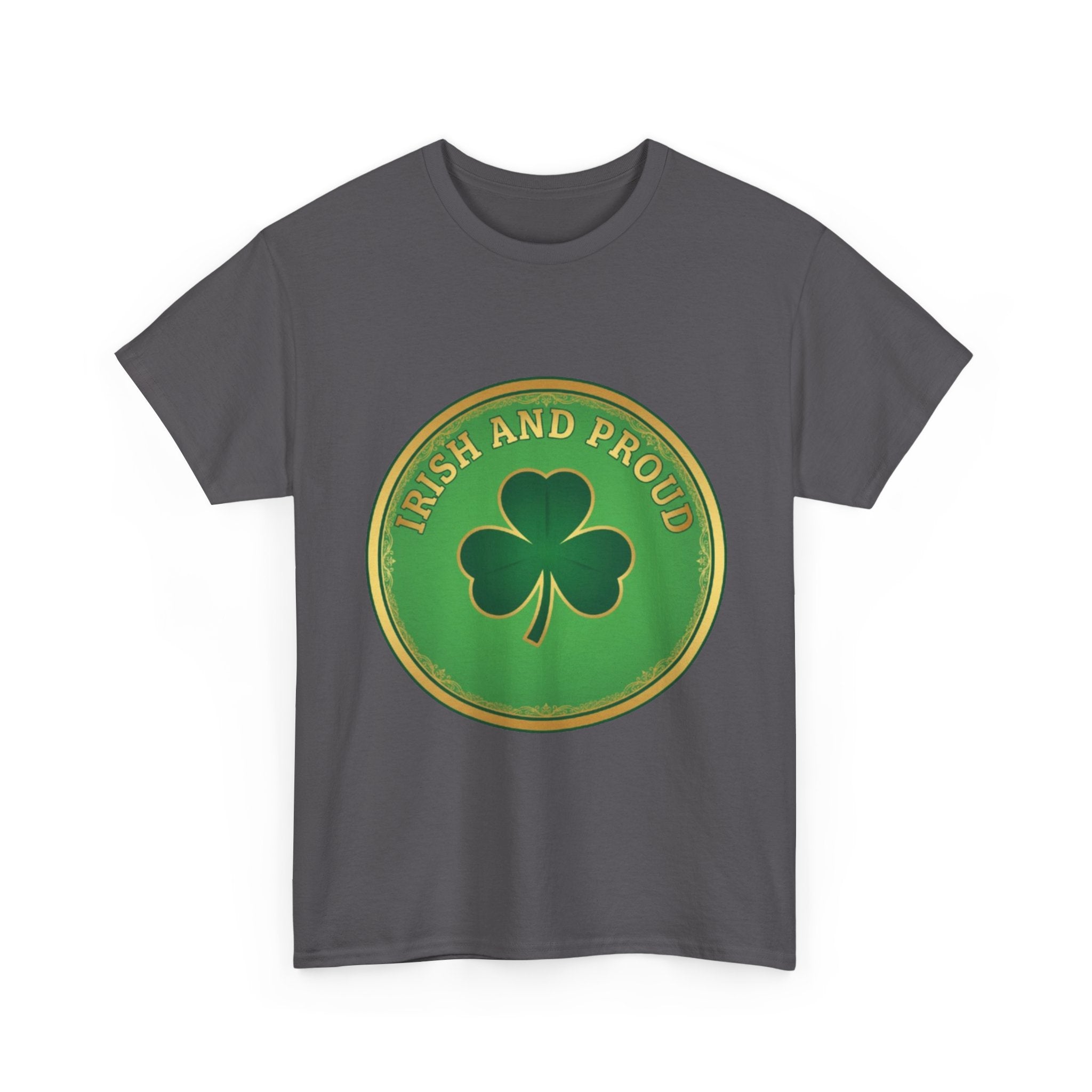 Irish and Proud T-Shirt — Green Shamrock Emblem Tee for St. Patrick's Day
