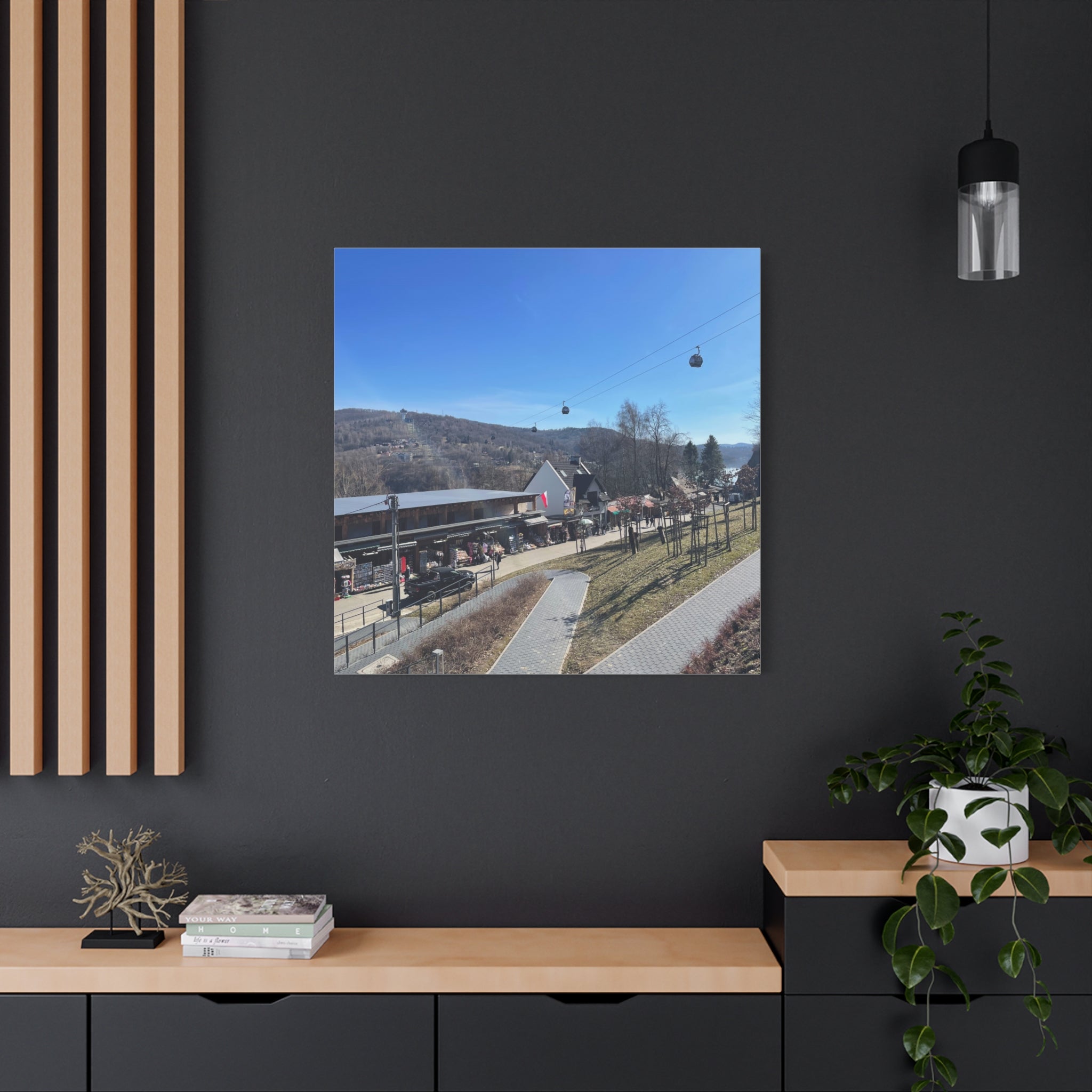Resort Gondola Matte Canvas Wall Art — Mountain Village Landscape Print