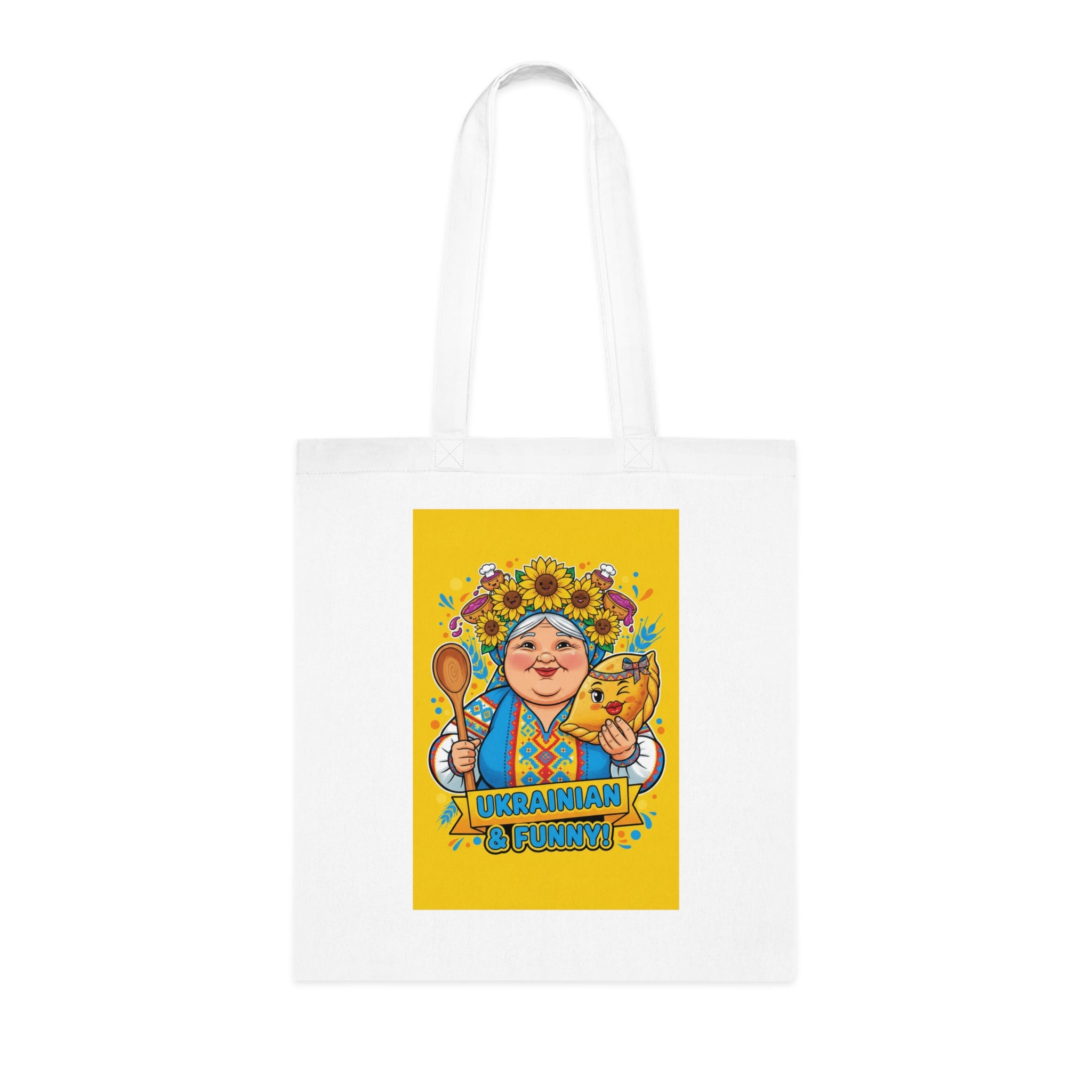 Ukrainian Grandma Illustration Cotton Tote — Folk Art Market Bag