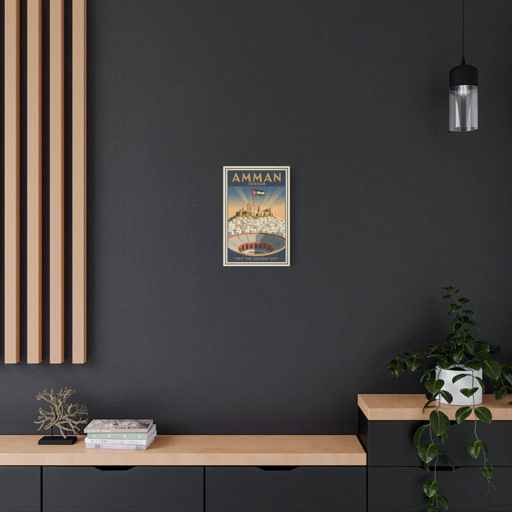 Amman Jordan Vintage Travel Canvas – "Visit the Ancient City" Stretched Wall Art