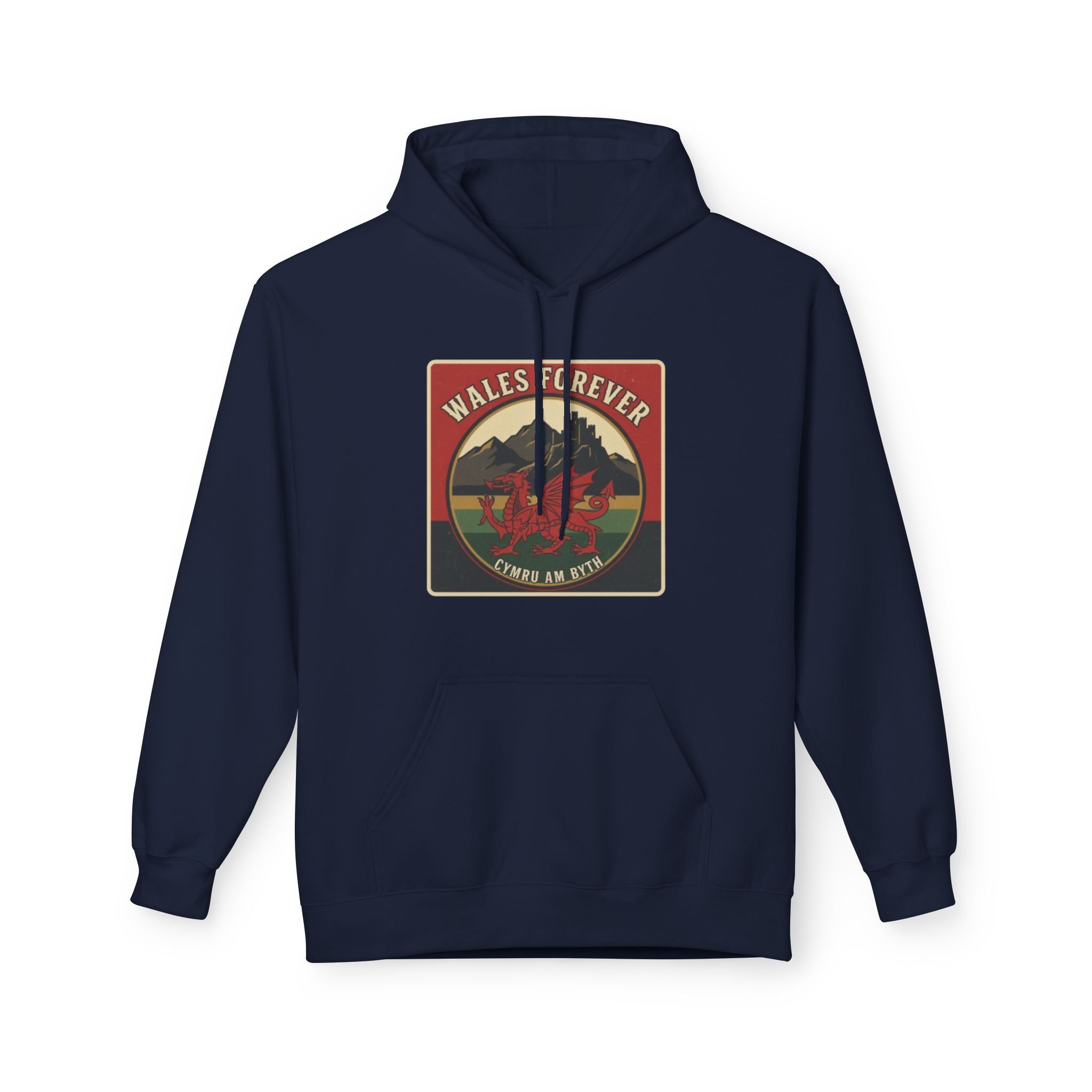 Wales Forever Hoodie — Vintage Welsh Dragon Mountain Graphic