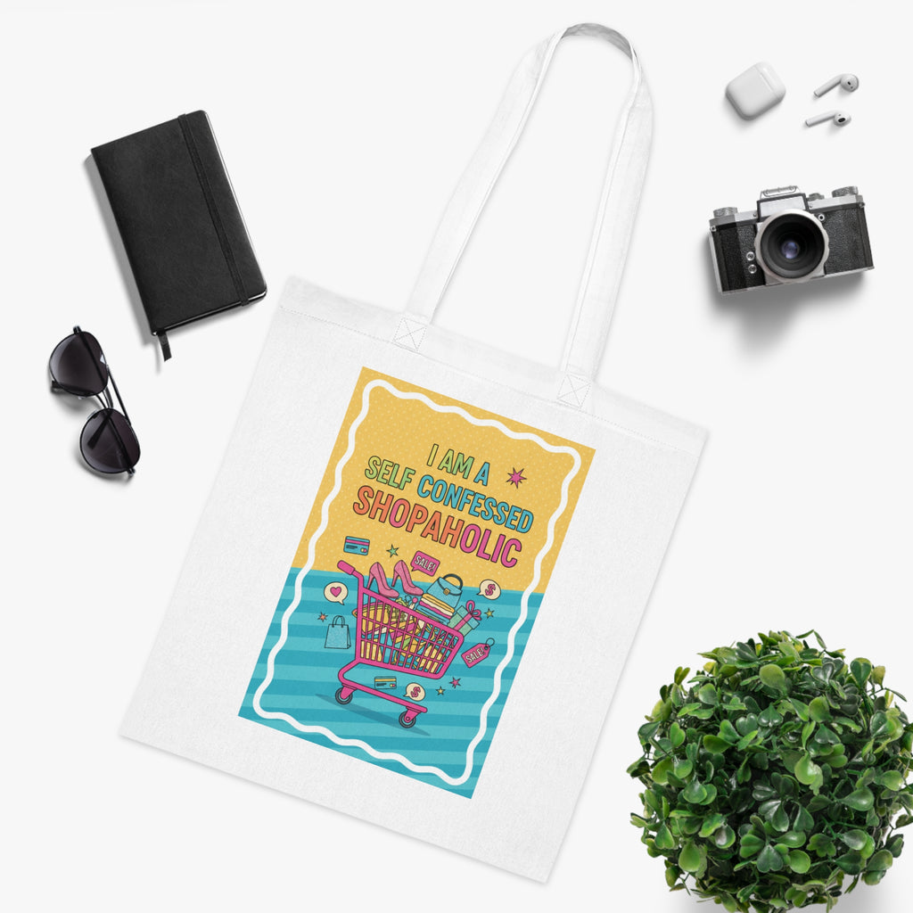 Shopaholic Tote Bag — "I Am A Self Confessed Shopaholic" Cotton Market Tote