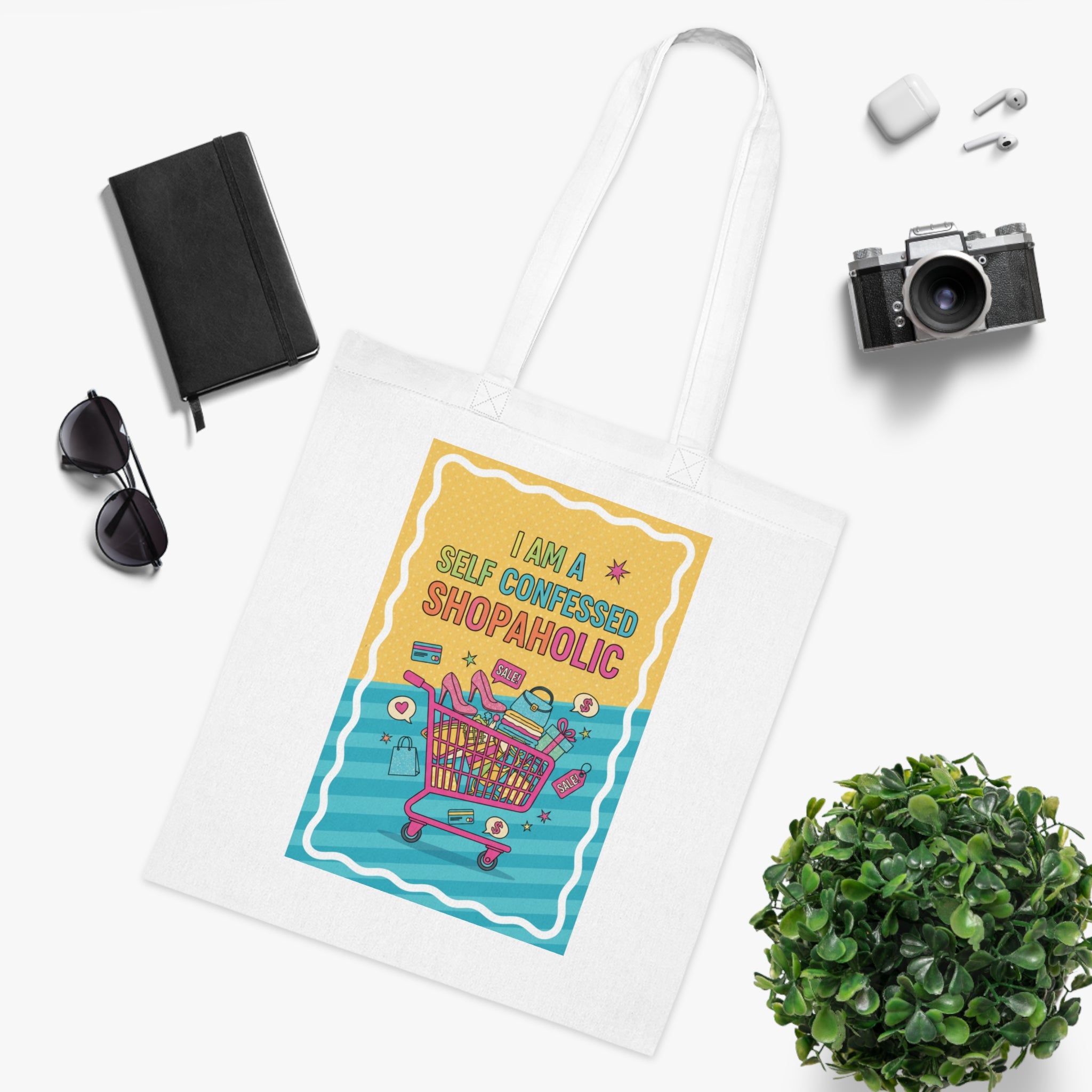 Shopaholic Tote Bag — "I Am A Self Confessed Shopaholic" Cotton Market Tote