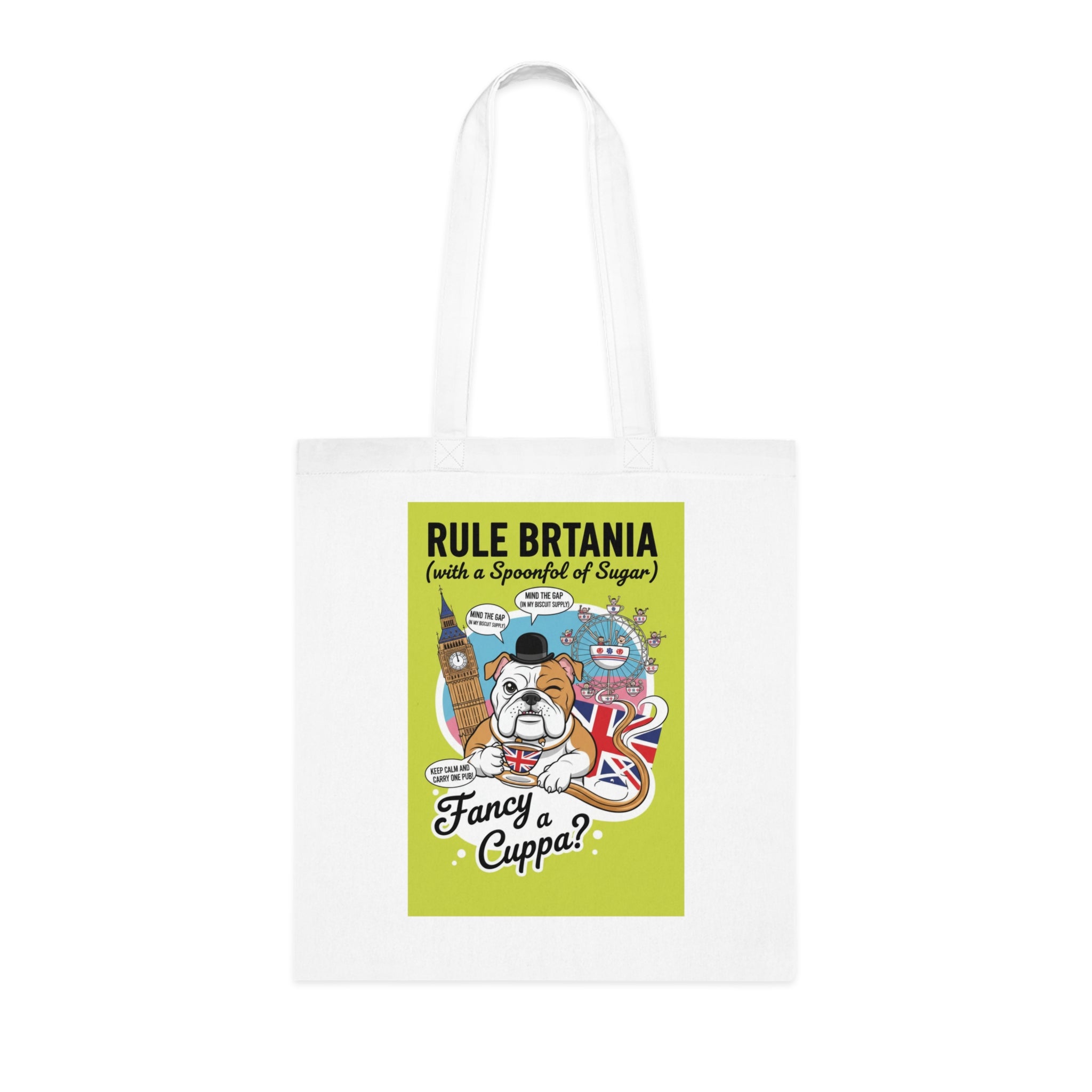 British Bulldog Tote Bag – "Fancy a Cuppa?" Cotton Grocery & Market Bag