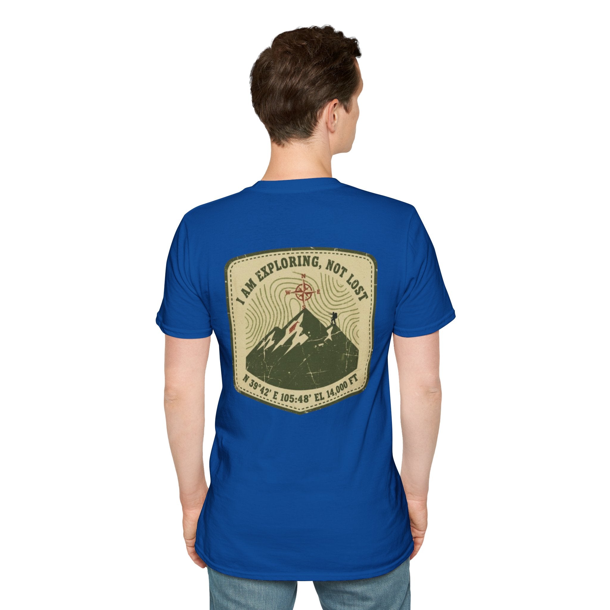 Adventure T-Shirt — "I Am Exploring, Not Lost" Mountain Patch Crew