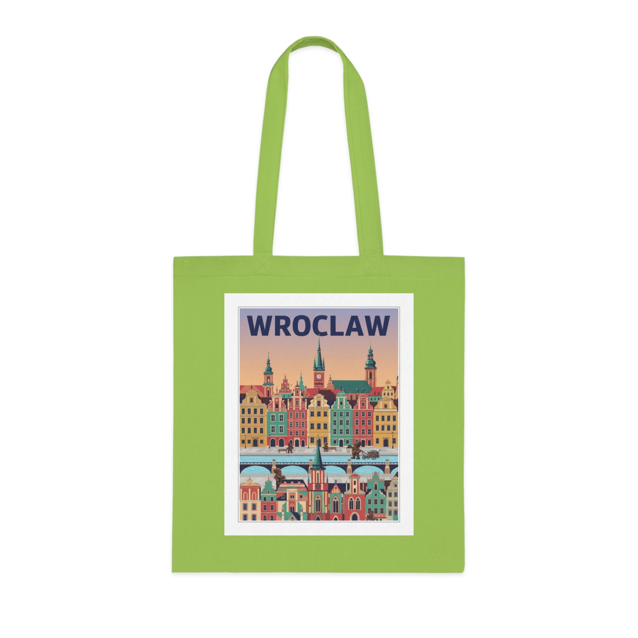 Wroclaw Cityscape Cotton Tote — Retro Polish Travel Market Bag