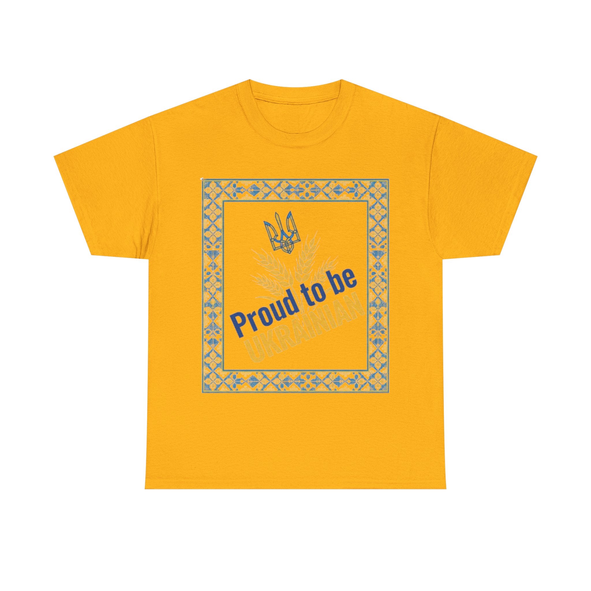 Proud to Be Ukrainian T-Shirt — Ukrainian Pride Tee with Tryzub & Wheat Design