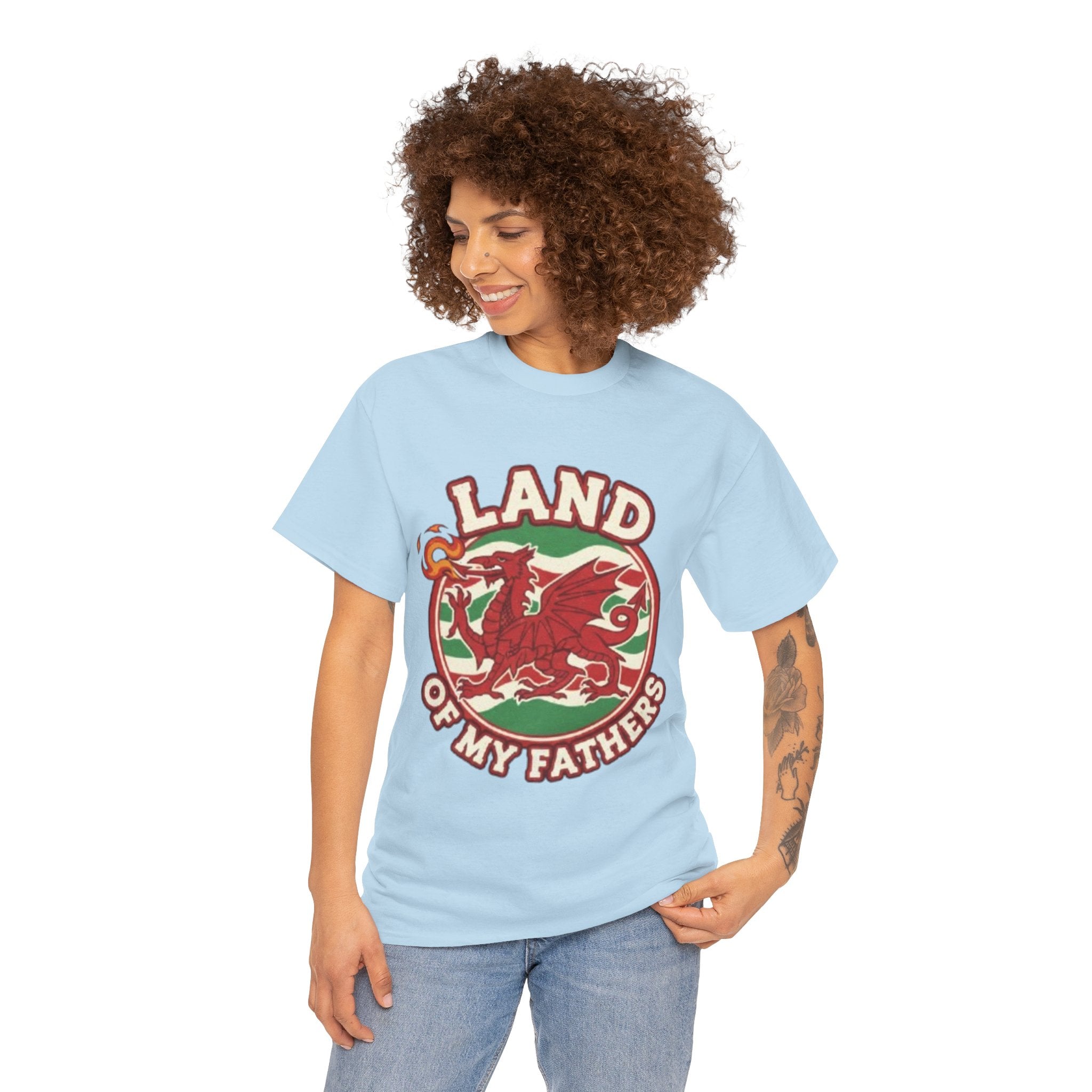 Land of My Fathers T‑Shirt — Welsh Dragon Vintage Crest Tee