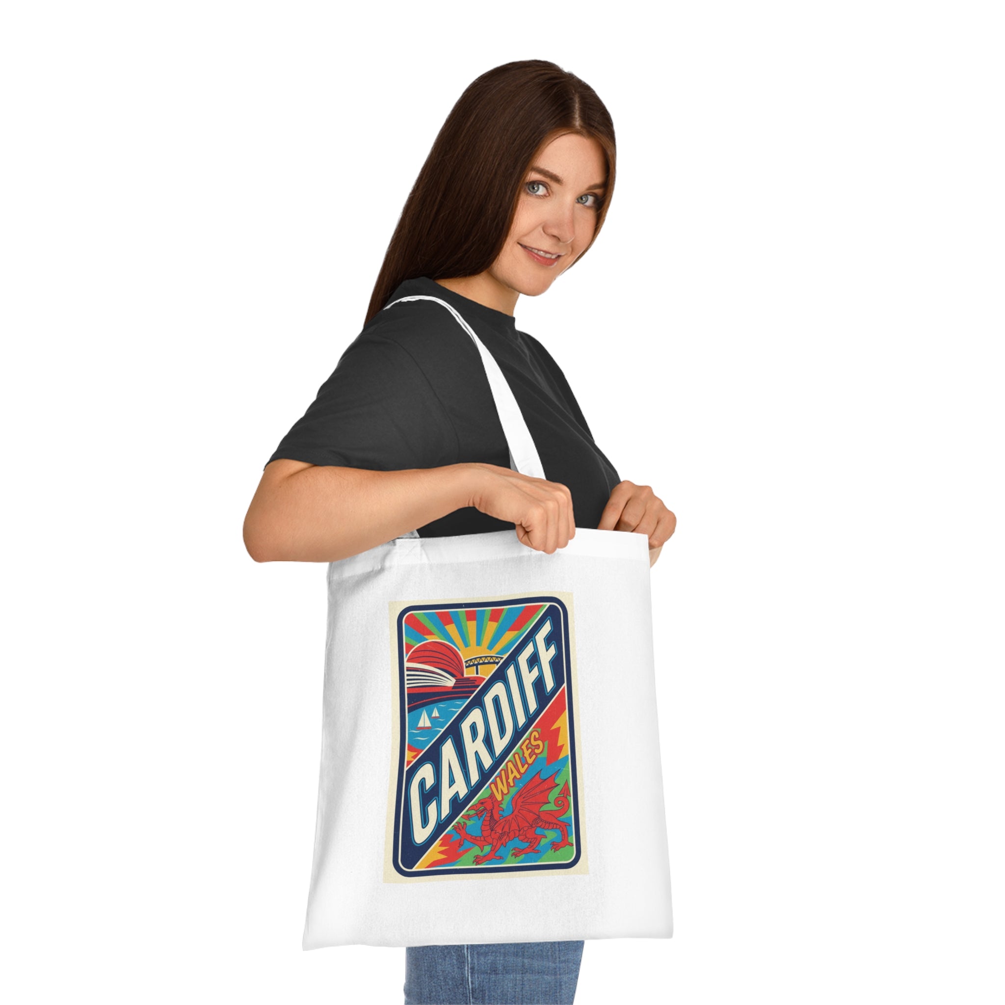 Cardiff Wales Retro Sunrise Cotton Tote