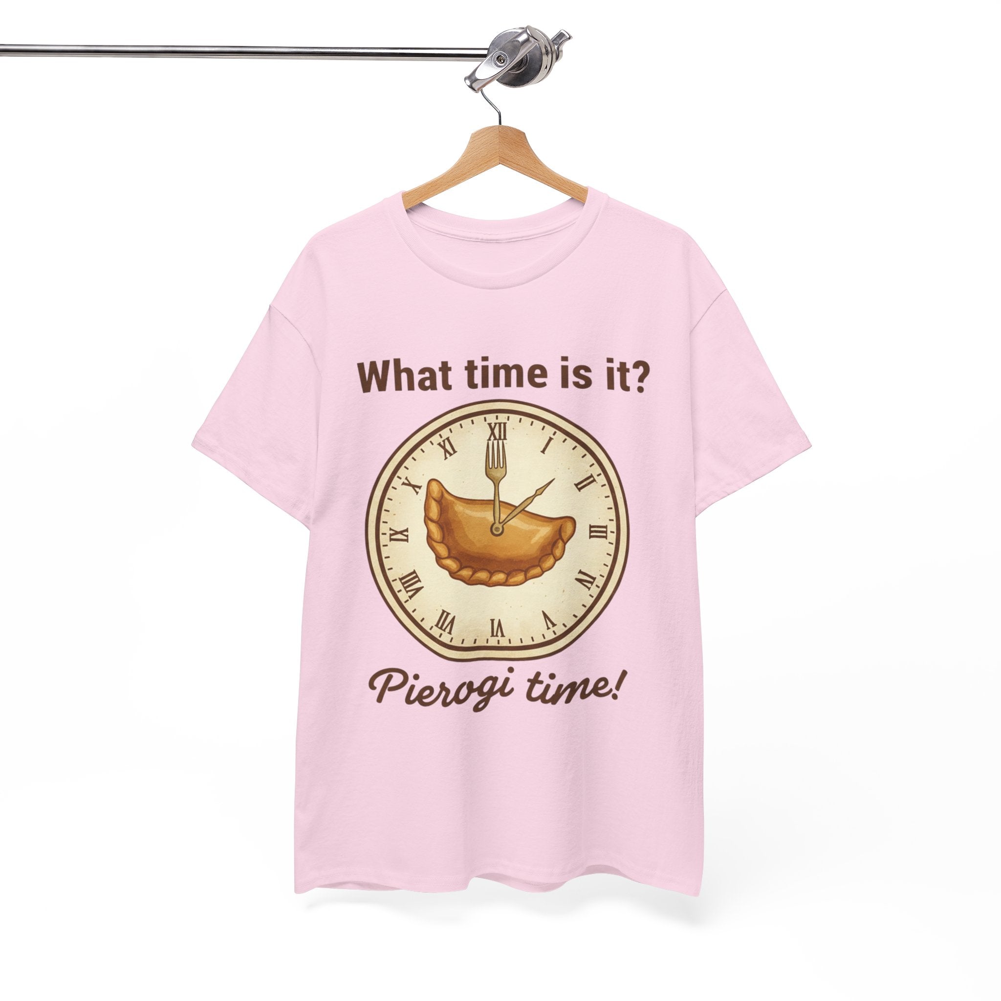 Pierogi Time T‑Shirt — "What time is it? Pierogi time!" Vintage Clock Food Tee