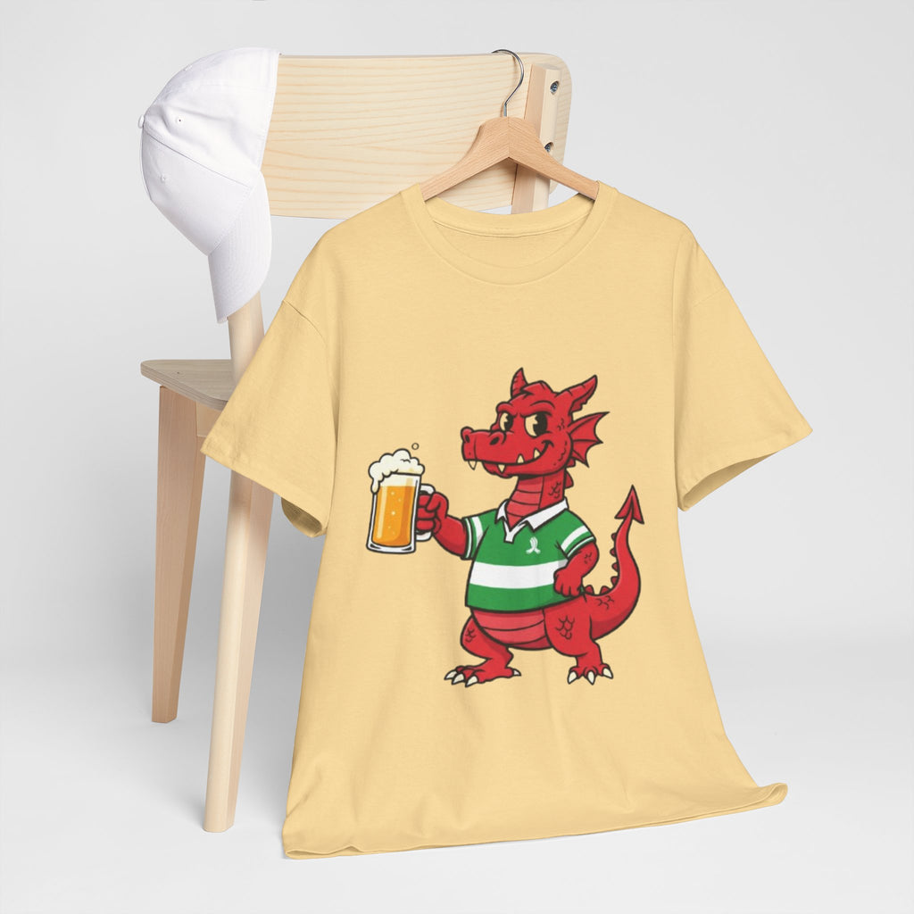 Dragon Cheers T‑Shirt — Cute Red Dragon Holding Beer Graphic Tee
