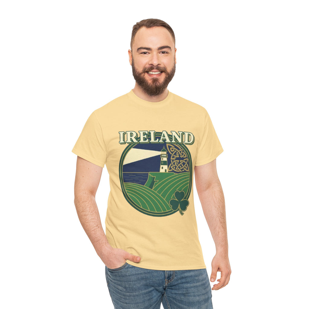 Ireland Scenic Tee — Celtic Lighthouse & Shamrock Graphic T-Shirt