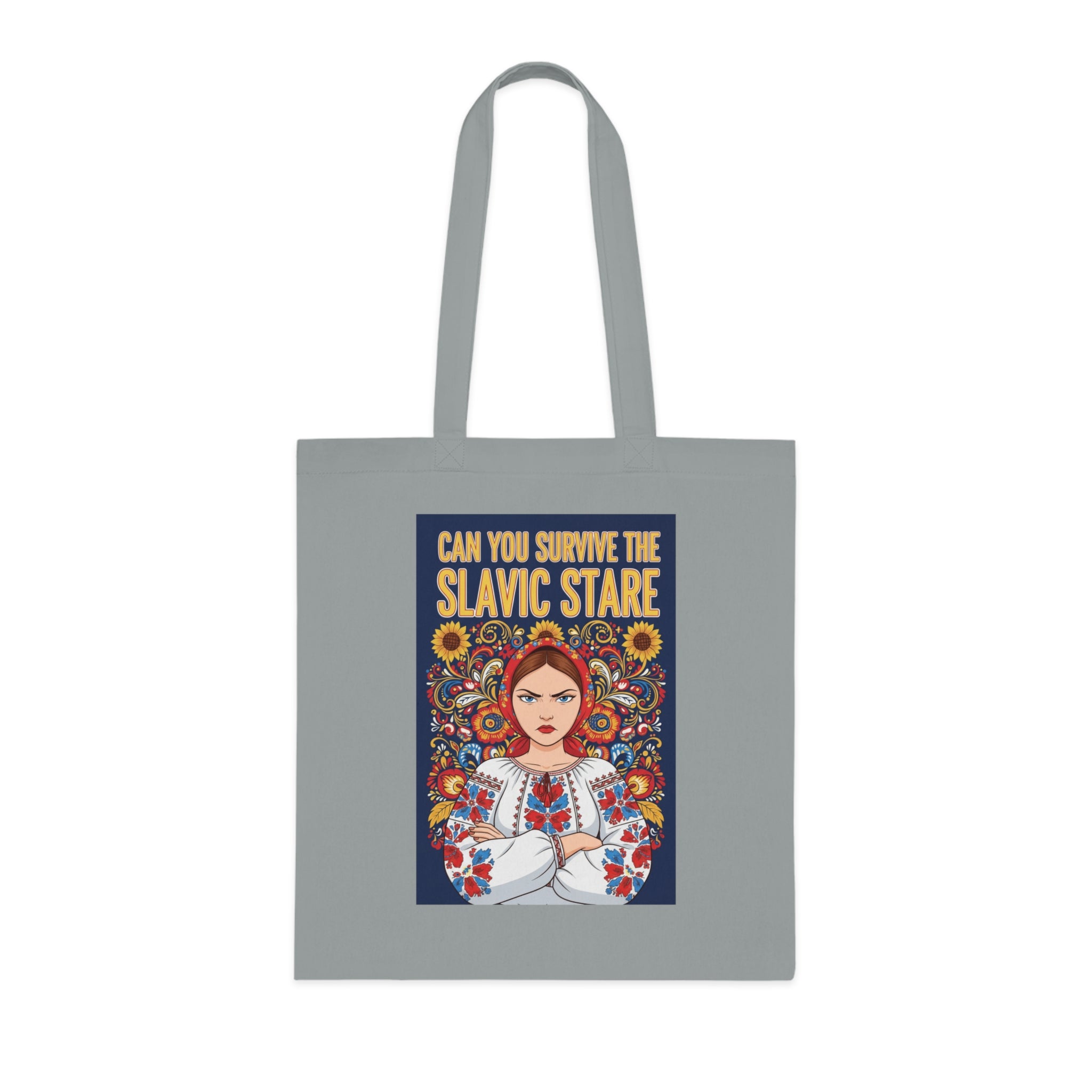 Slavic Stare Cotton Tote — Feminine Folk Art Reusable Bag ("Can You Survive the Slavic Stare")