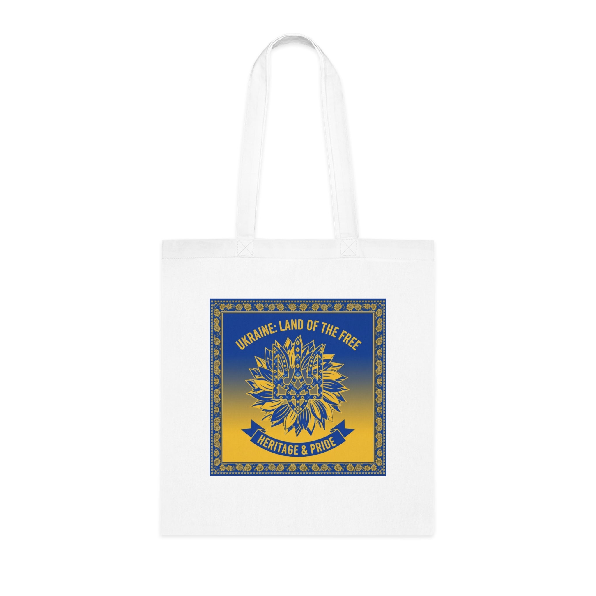 Ukraine Heritage & Pride Cotton Tote — Land of the Free Sunflower Design