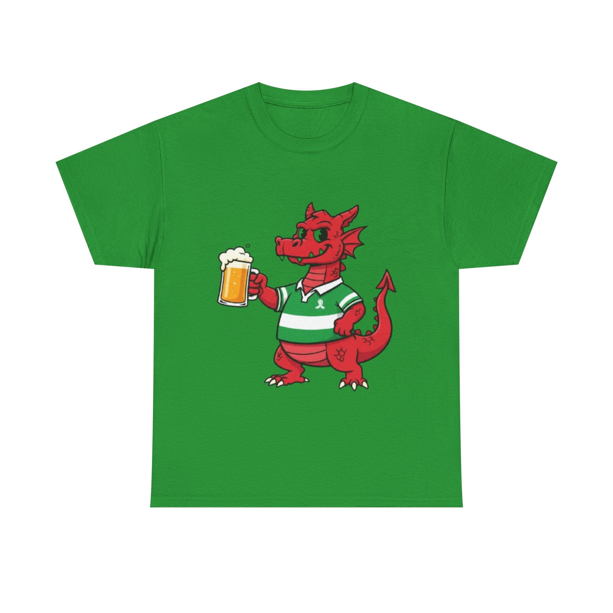 Dragon Cheers T‑Shirt — Cute Red Dragon Holding Beer Graphic Tee