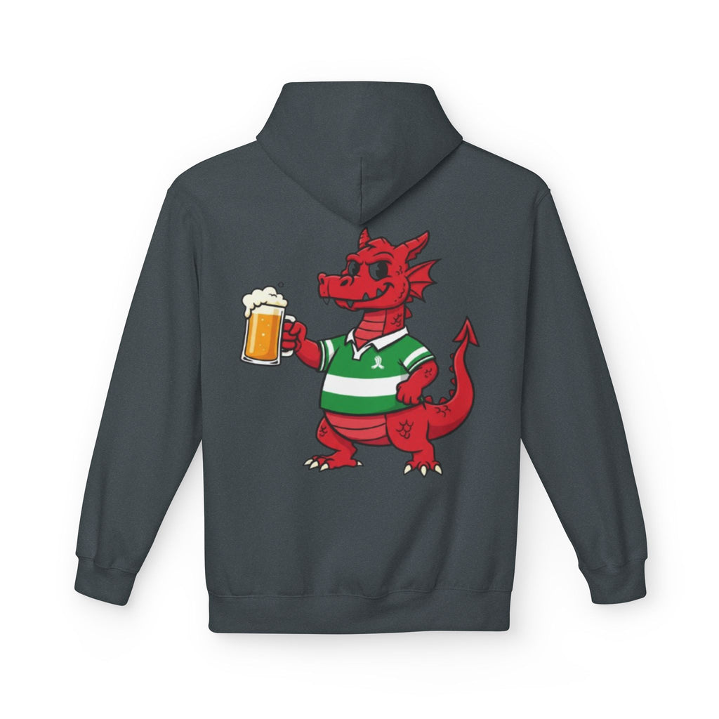 Welsh Dragon Drinking Beer Hoodie — Rugby Pub Fan Pullover